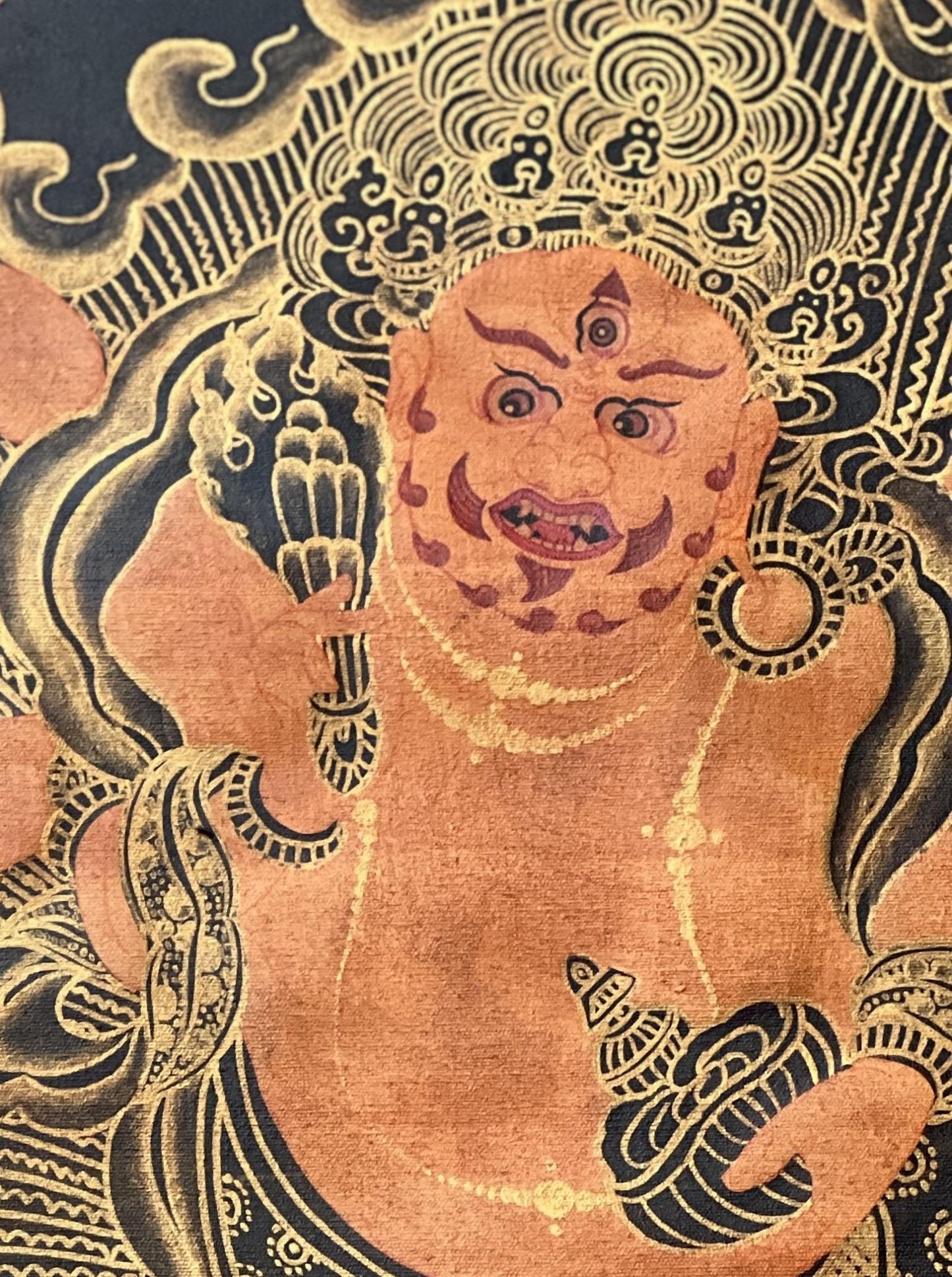 Original Hand Painted White Mahakala / Six Armed Mahakala Oil Varnished Tibetan Compassion Meditation Thangka / Thanka Painting From Nepal - Tibetan Thangka Art