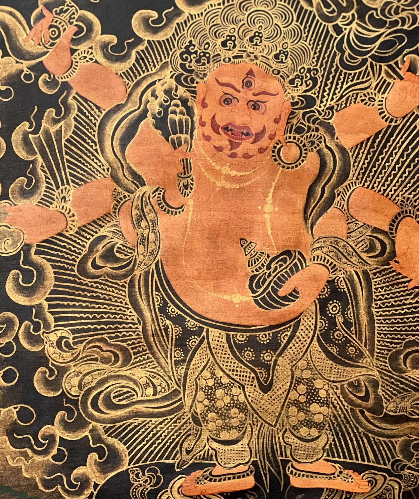 Original Hand Painted White Mahakala / Six Armed Mahakala Oil Varnished Tibetan Compassion Meditation Thangka / Thanka Painting From Nepal - Tibetan Thangka Art