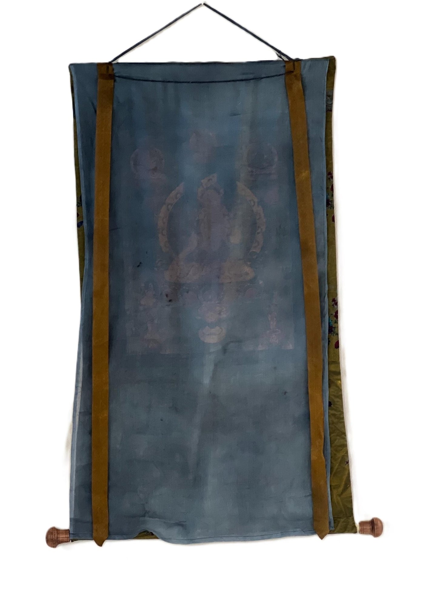 Original Hand - painted White Tara, Mother Goddess OLD OIL VARNISHED Tibetan Thangka Painting/Compassion Meditation Art with Cotton Brocade - Tibetan Thangka Art