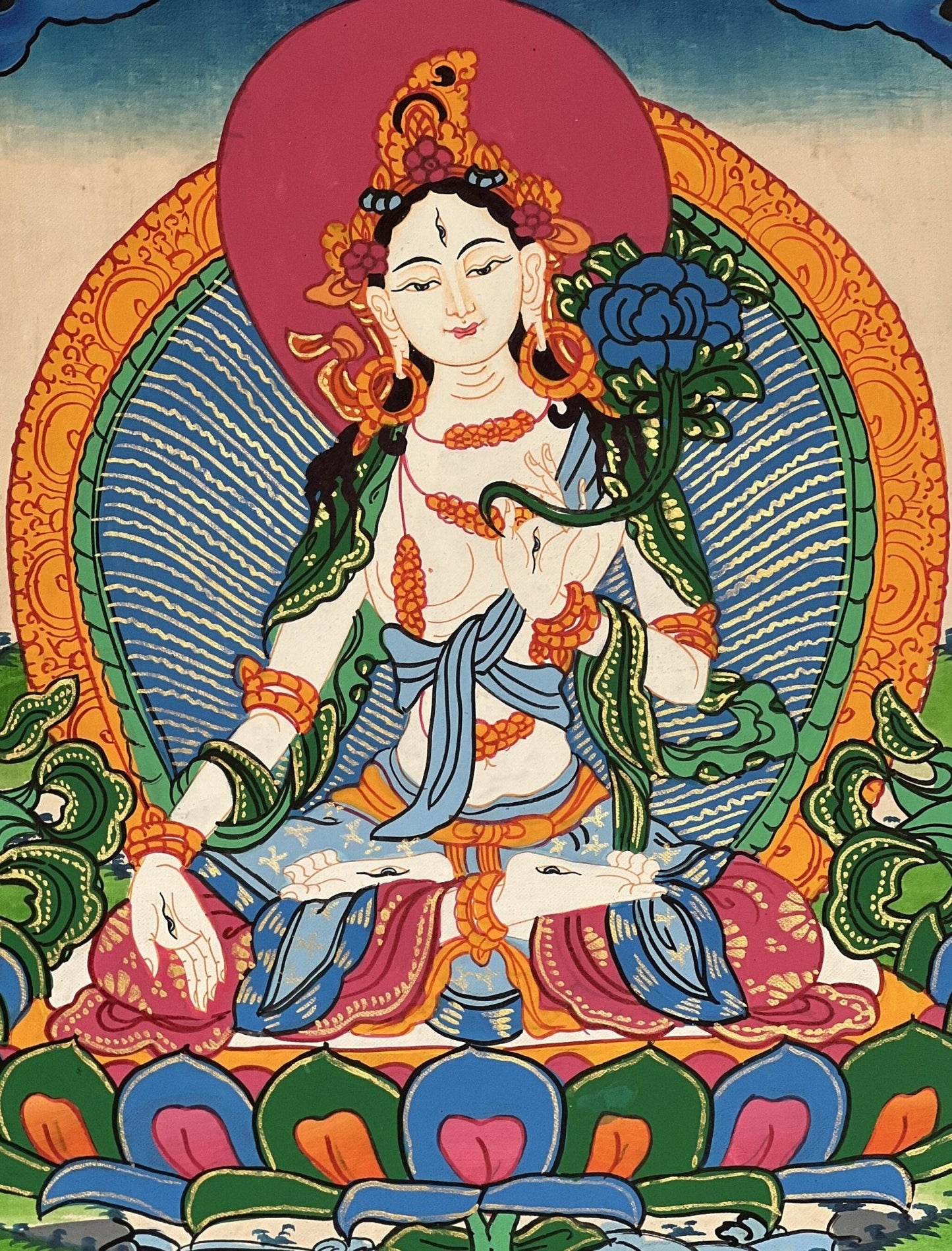 Original Hand - painted White Tara / Mother Goddess Tara Tibetan Wall Hanging Thanka /Thangka / Painting Compassion Meditation Art from Nepal - Tibetan Thangka Art