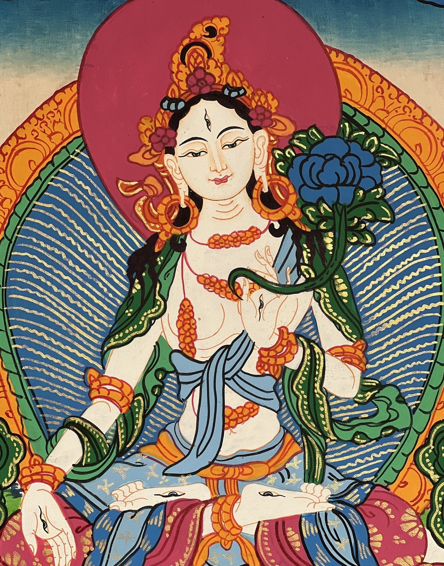Original Hand - painted White Tara / Mother Goddess Tara Tibetan Wall Hanging Thanka /Thangka / Painting Compassion Meditation Art from Nepal - Tibetan Thangka Art