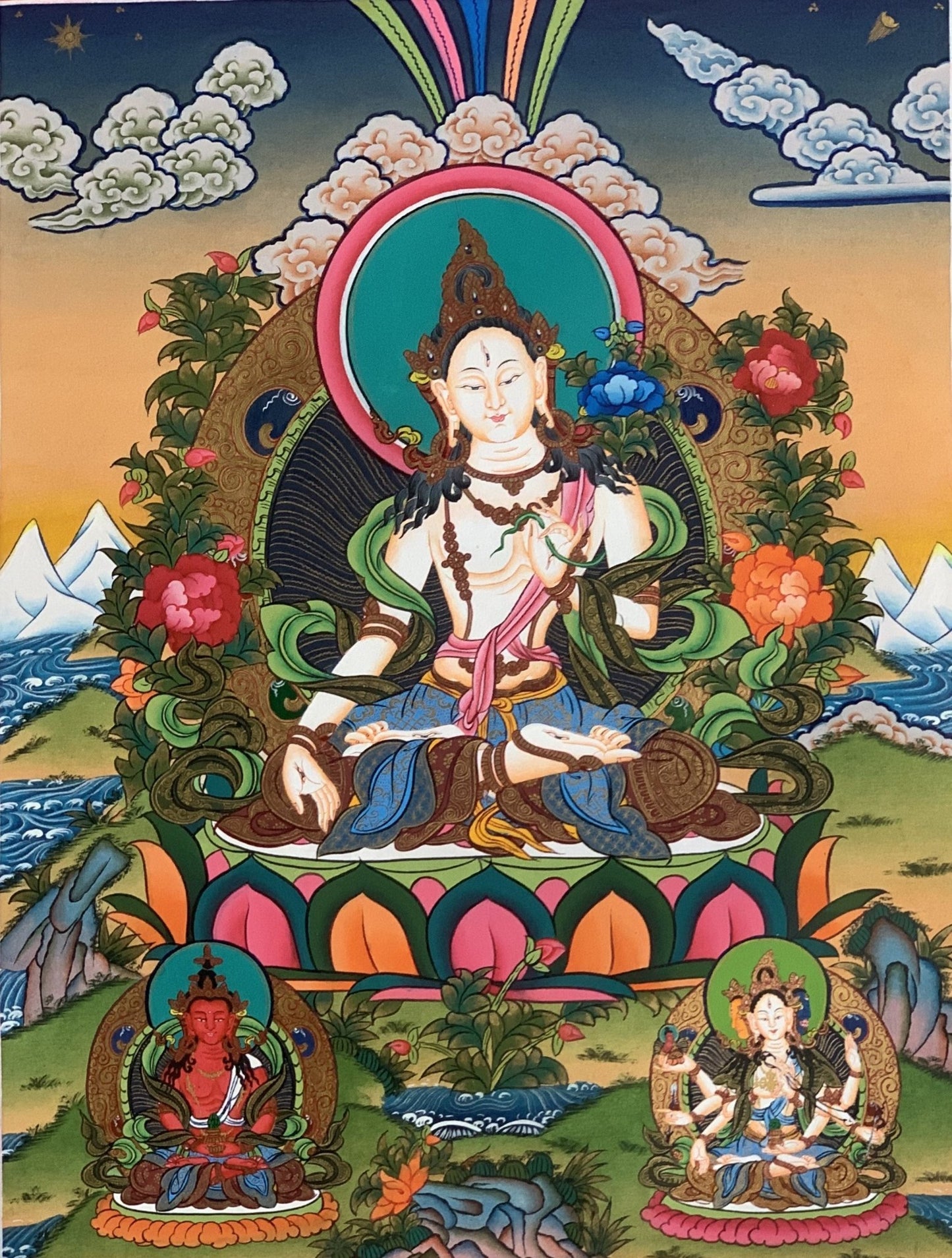 Original Hand - Painted White Tara Thangka | Mother Goddess Art | Signed Tibetan Painting for Meditation & Compassion - Tibetan Thangka Art