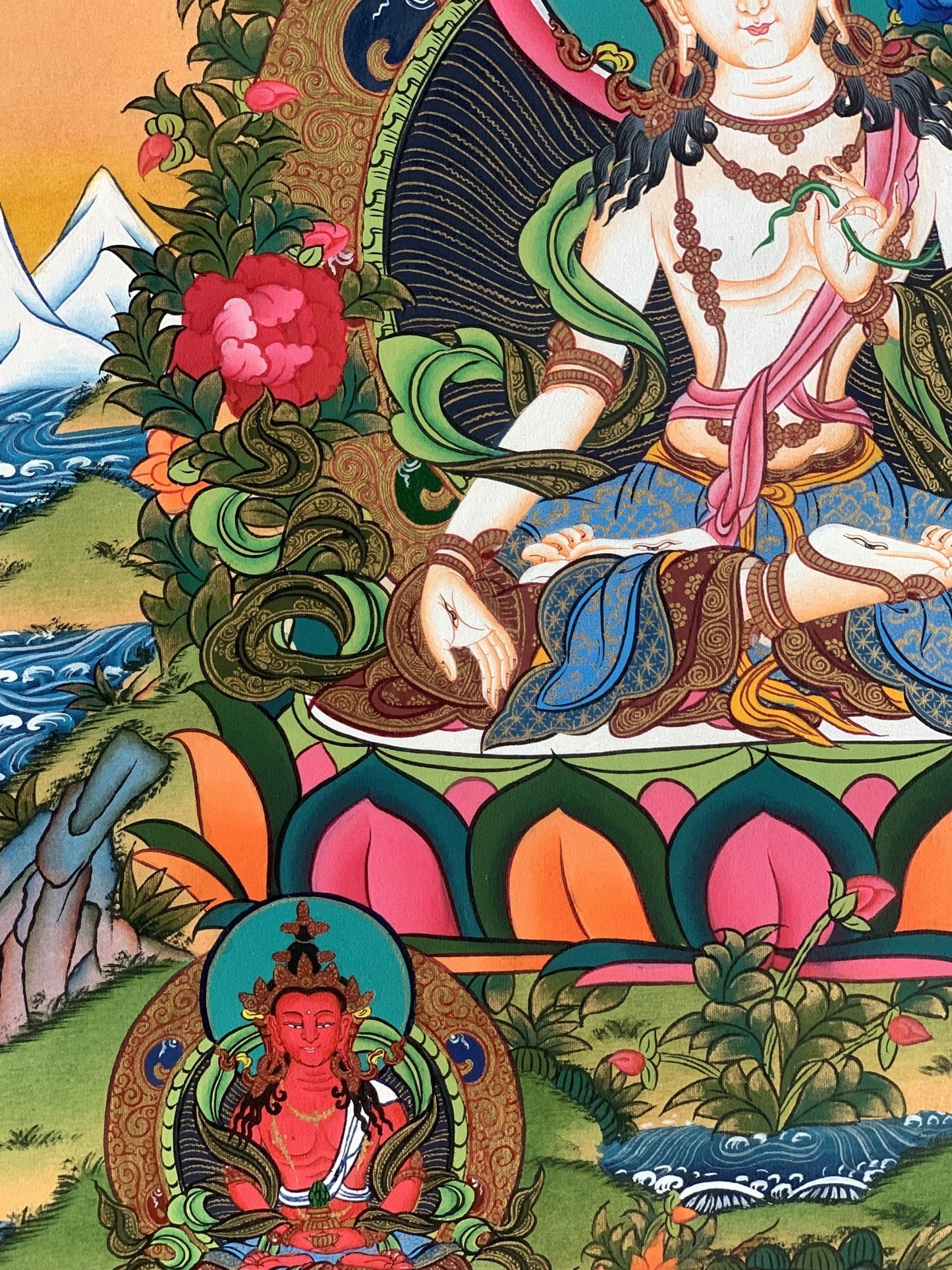 Original Hand - Painted White Tara Thangka | Mother Goddess Art | Signed Tibetan Painting for Meditation & Compassion - Tibetan Thangka Art