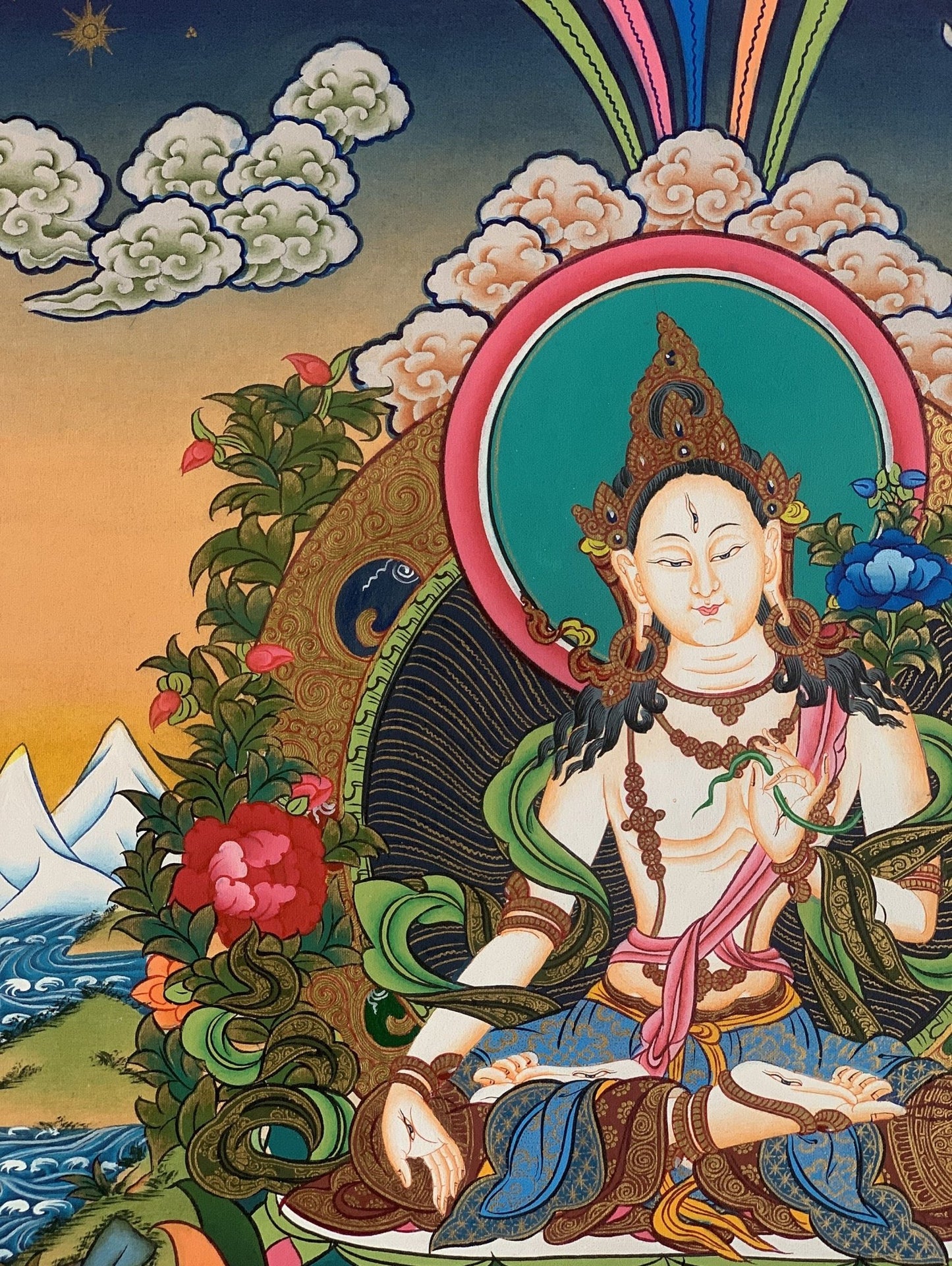 Original Hand - Painted White Tara Thangka | Mother Goddess Art | Signed Tibetan Painting for Meditation & Compassion - Tibetan Thangka Art