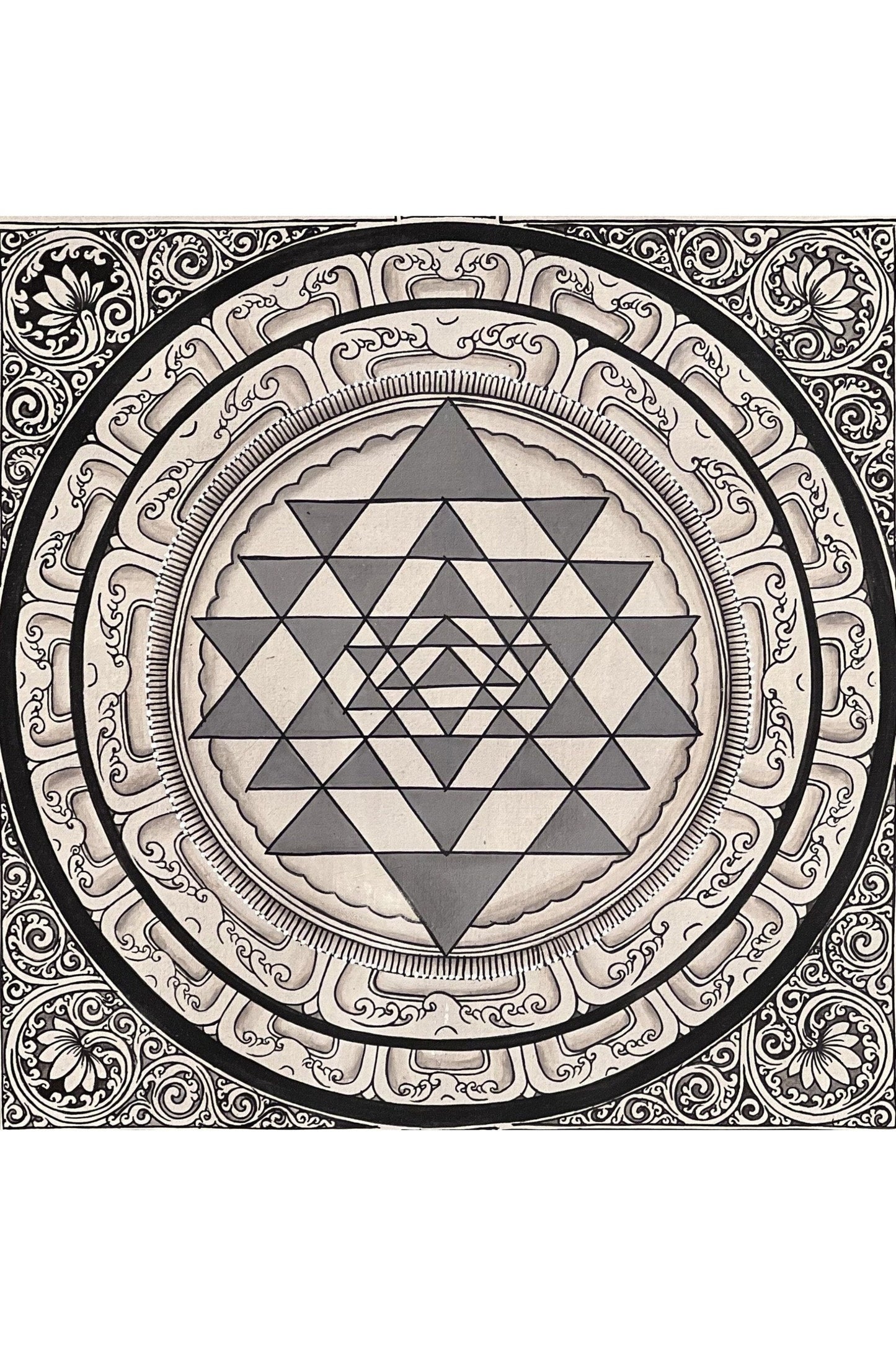 Original Hand Painting ShriYantra/ Shri Yantra/ Sri Yantra Mandala Newari Pauva Thangka Art for Energy Positivity and Good Luck - Tibetan Thangka Art