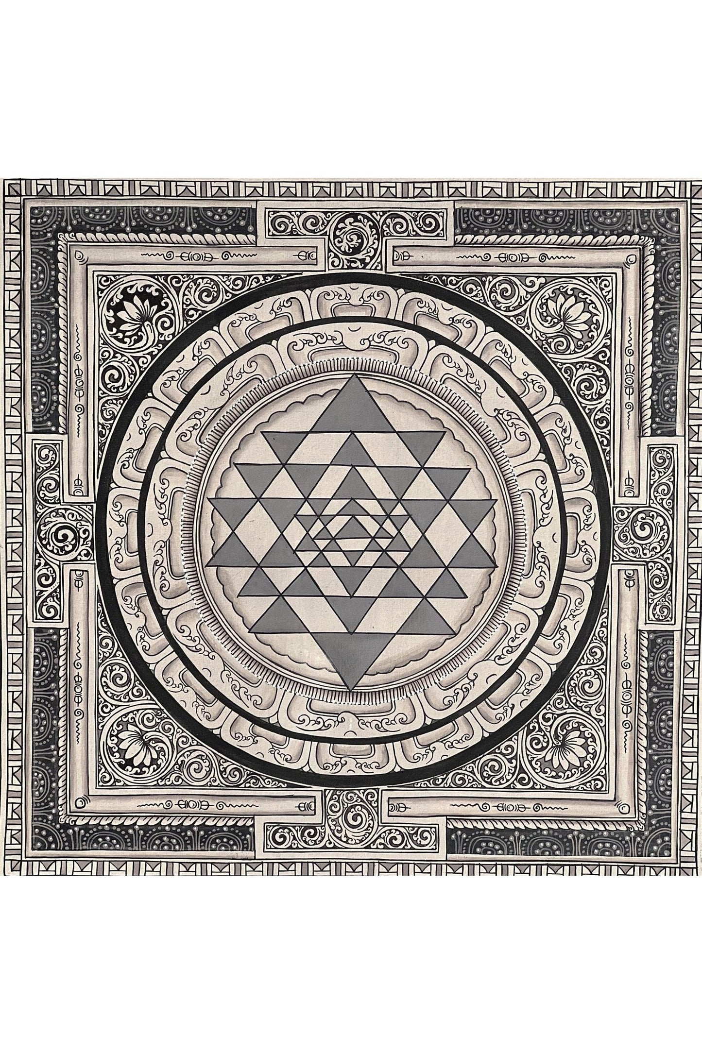 Original Hand Painting ShriYantra/ Shri Yantra/ Sri Yantra Mandala Newari Pauva Thangka Art for Energy Positivity and Good Luck - Tibetan Thangka Art
