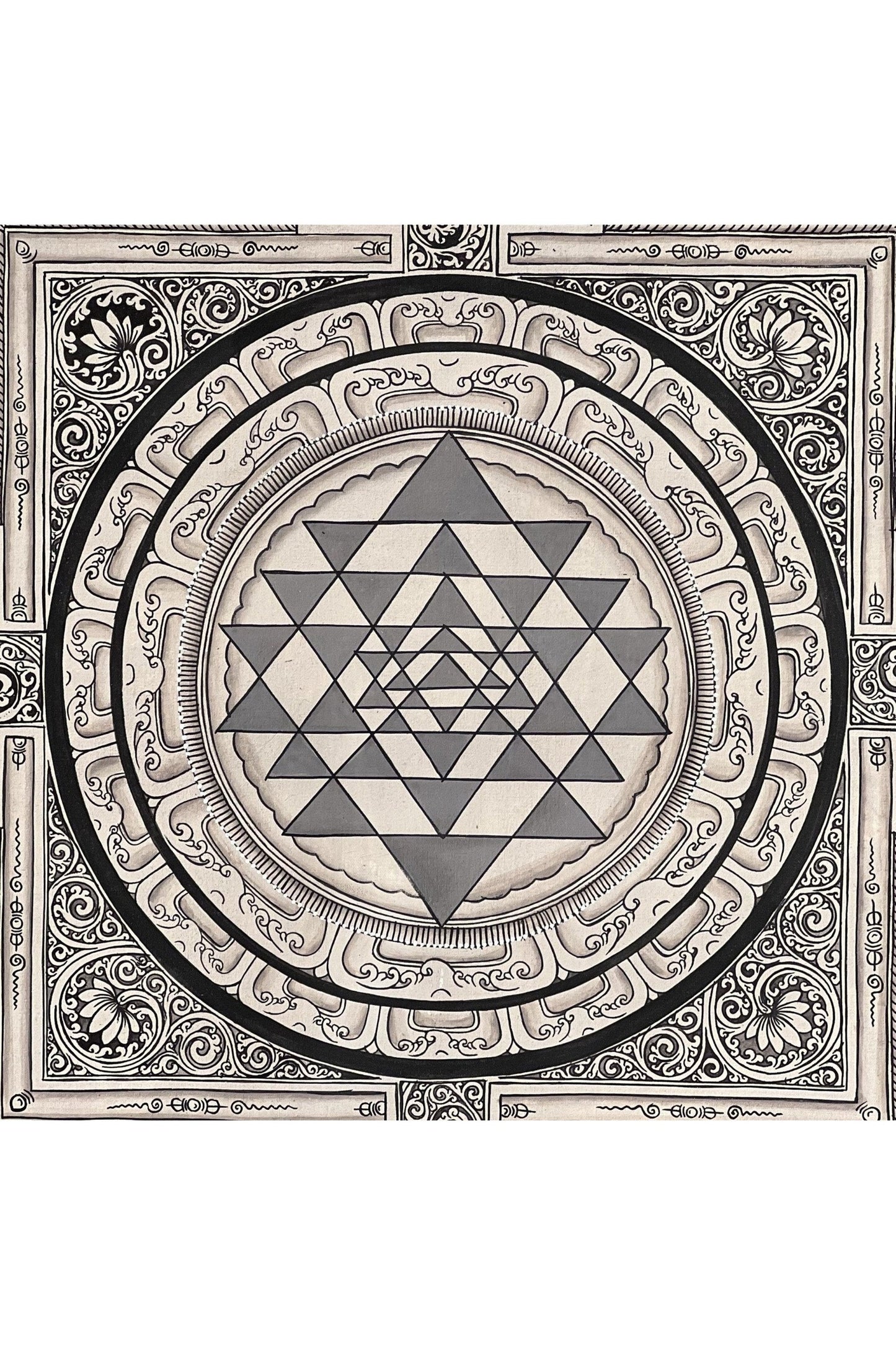 Original Hand Painting ShriYantra/ Shri Yantra/ Sri Yantra Mandala Newari Pauva Thangka Art for Energy Positivity and Good Luck - Tibetan Thangka Art
