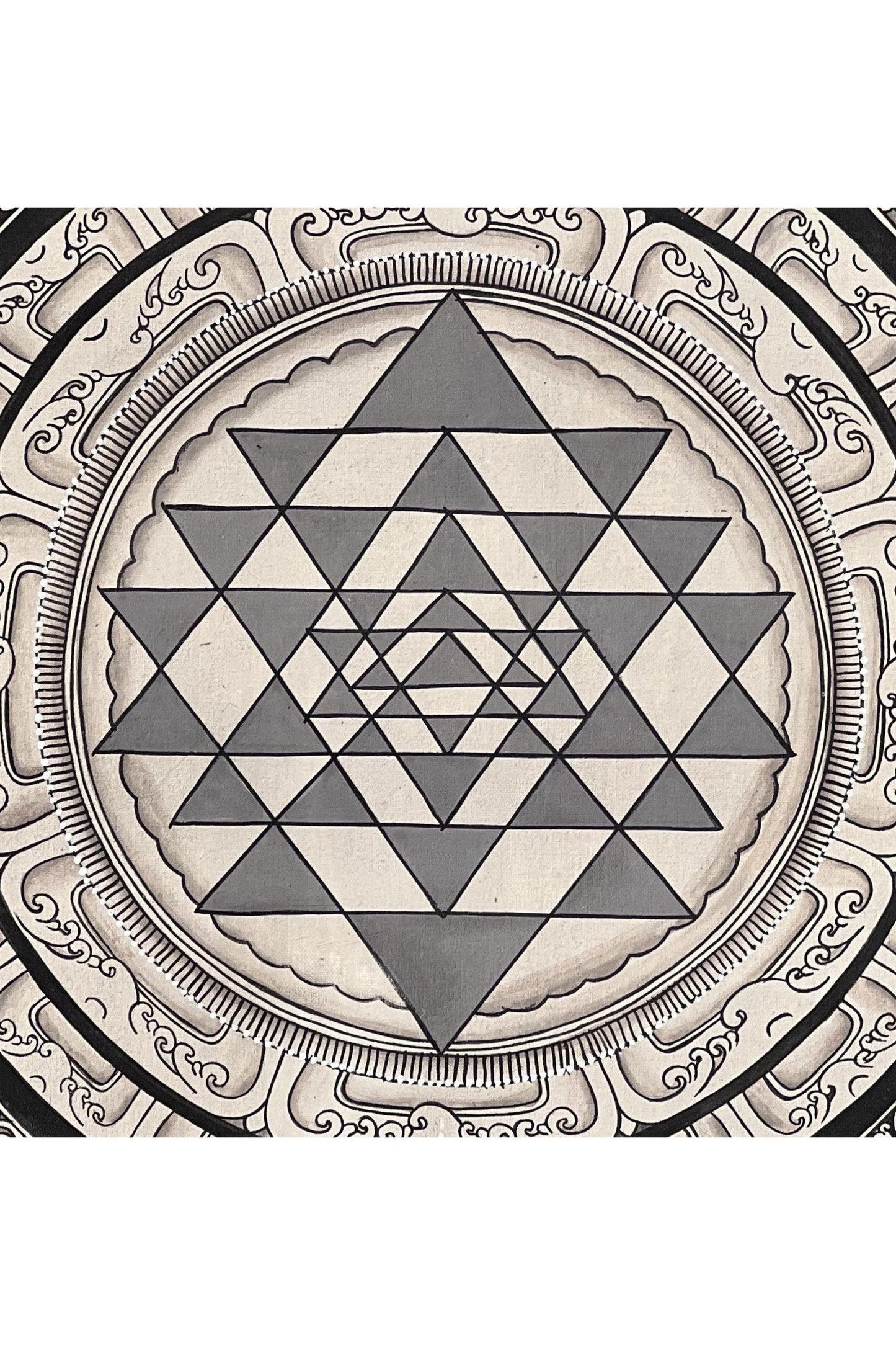 Original Hand Painting ShriYantra/ Shri Yantra/ Sri Yantra Mandala Newari Pauva Thangka Art for Energy Positivity and Good Luck - Tibetan Thangka Art