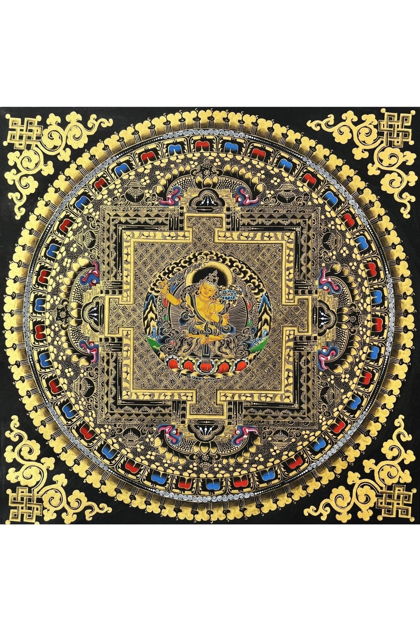 Original Master Quality Manjushri Mandala Black and Gold Tibetan Thangka / Hand Painting/Buddhist Art/Wall Hanging - Tibetan Thangka Art