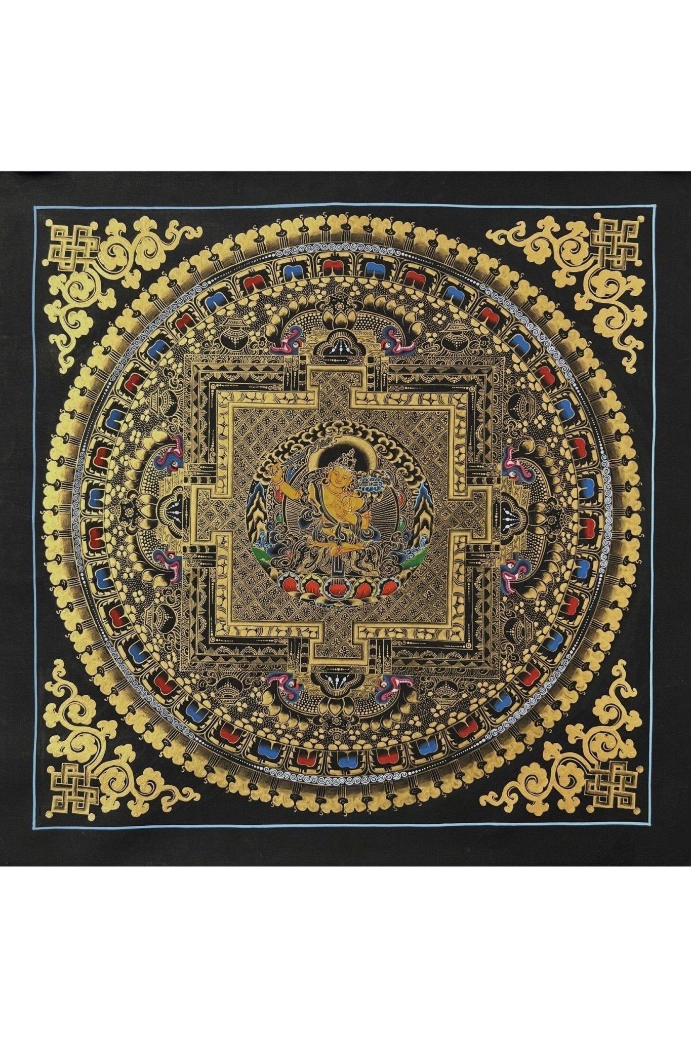 Original Master Quality Manjushri Mandala Black and Gold Tibetan Thangka / Hand Painting/Buddhist Art/Wall Hanging - Tibetan Thangka Art