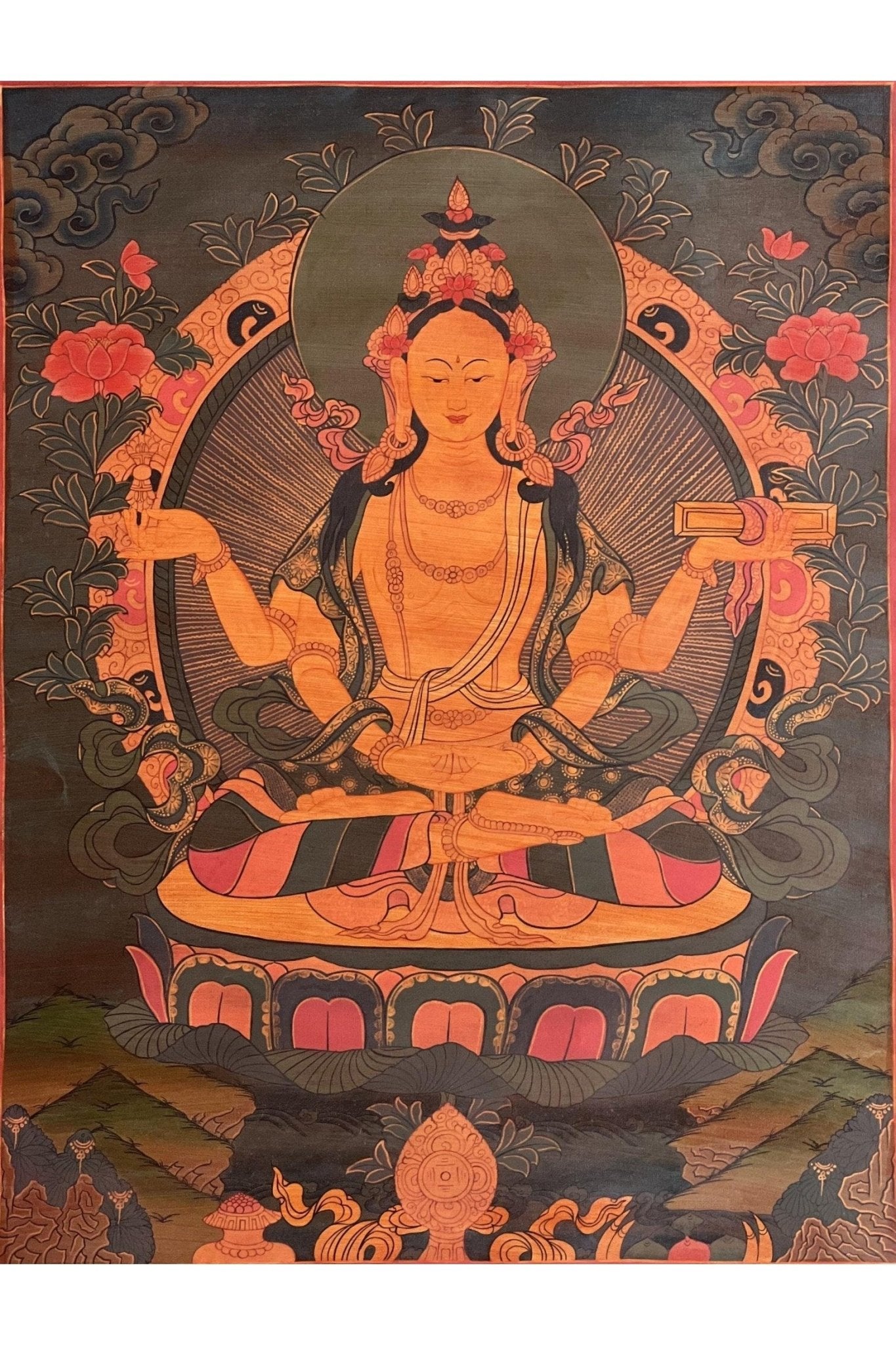 Prajnaparamita/Prajna Paramita Old Oil Varnished Tibetan Thangka Painting Original Hand - Painting/ Meditation Art - Tibetan Thangka Art