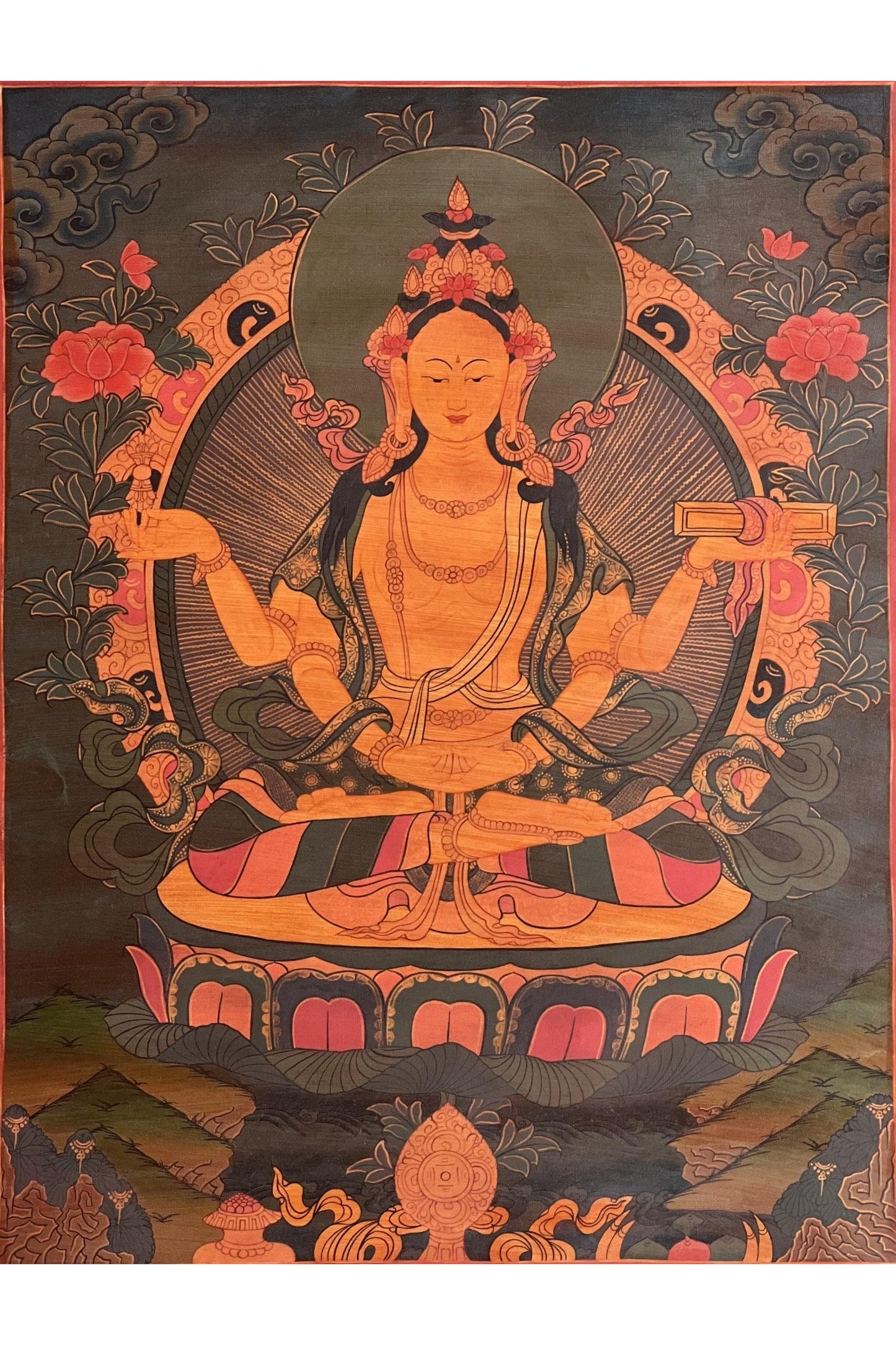 Prajnaparamita/Prajna Paramita Old Oil Varnished Tibetan Thangka Painting Original Hand - Painting/ Meditation Art - Tibetan Thangka Art