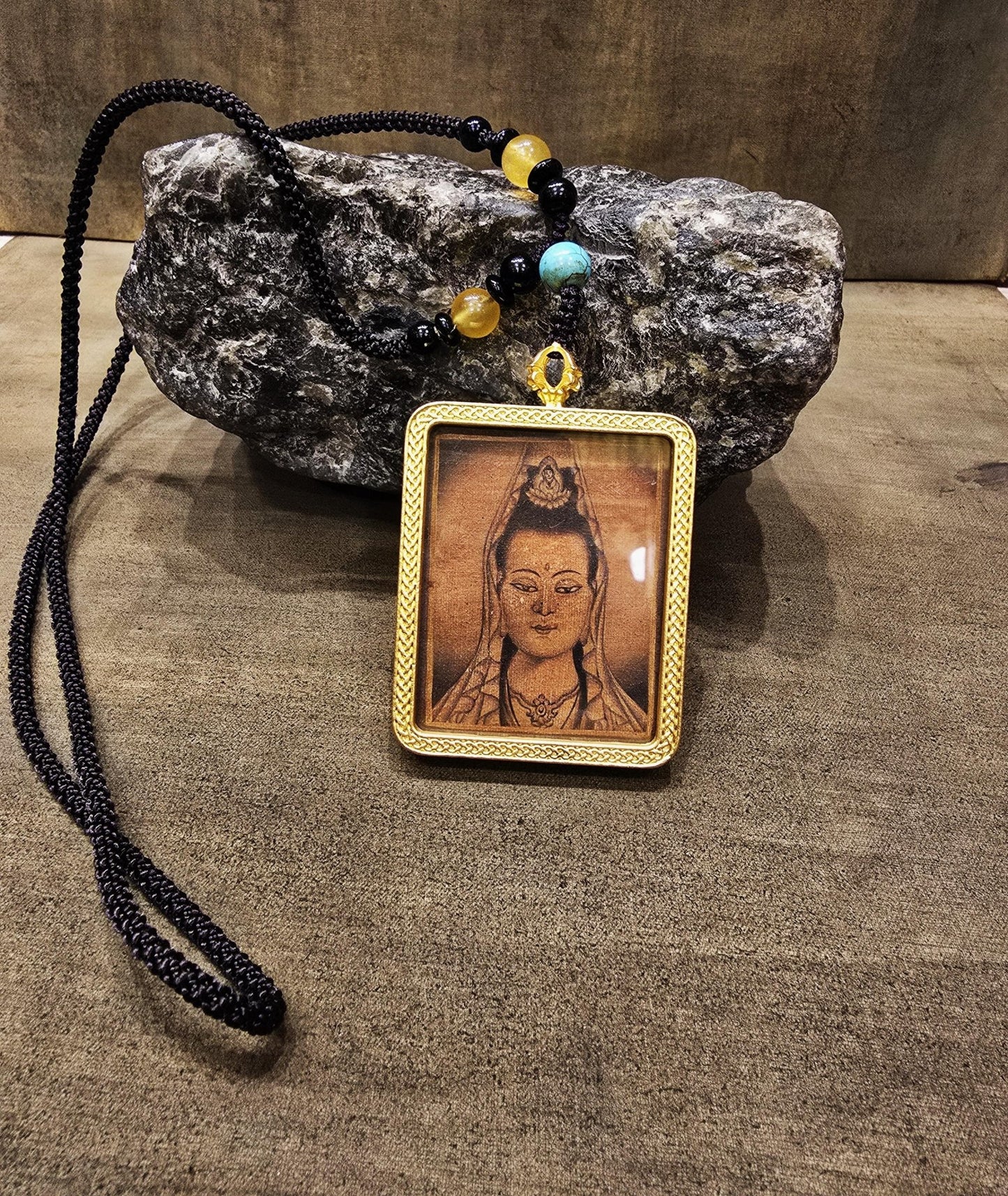 Quan Yin Vintage Thangka Ghau Pendant – Handmade Tibetan Amulet Locket for Compassion & Healing/ Crafted in Nepal - Tibetan Thangka Art