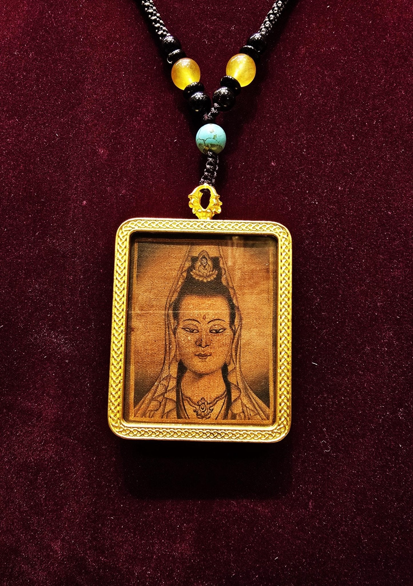 Quan Yin Vintage Thangka Ghau Pendant – Handmade Tibetan Amulet Locket for Compassion & Healing/ Crafted in Nepal - Tibetan Thangka Art