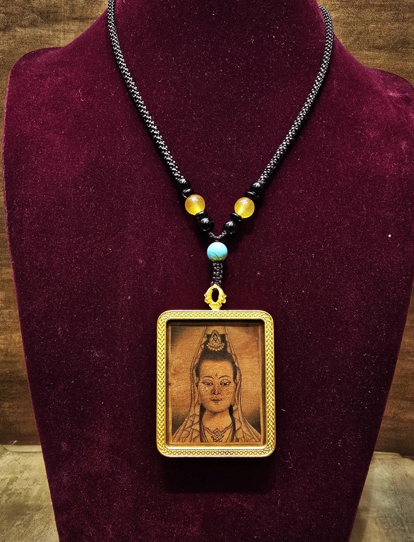 Quan Yin Vintage Thangka Ghau Pendant – Handmade Tibetan Amulet Locket for Compassion & Healing/ Crafted in Nepal - Tibetan Thangka Art