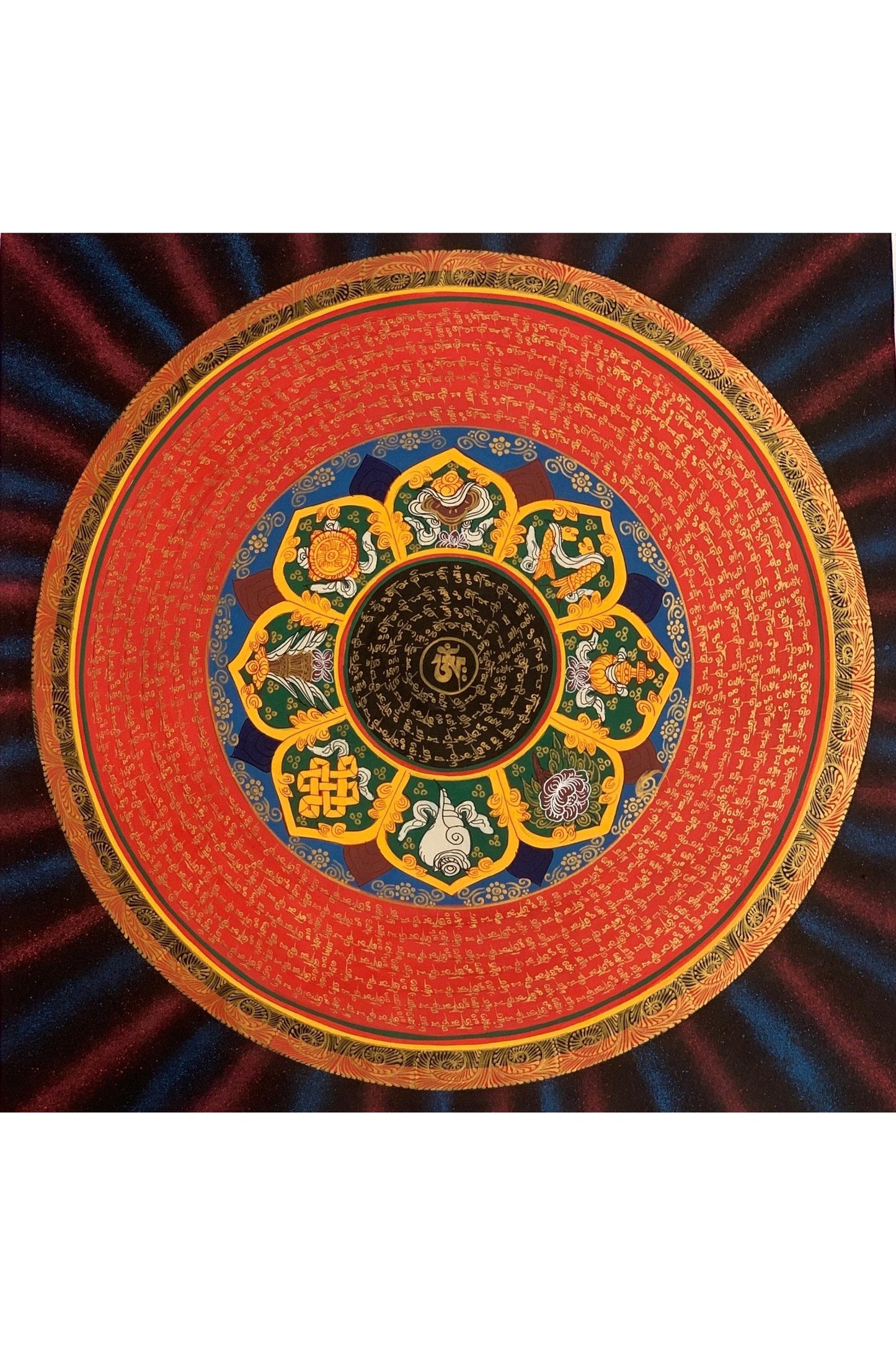 Rainbow Mantra Mandala Wheel of Life Tibetan Thangka Painting Original Hand - Painted Meditation Art/Wall Hanging - Tibetan Thangka Art