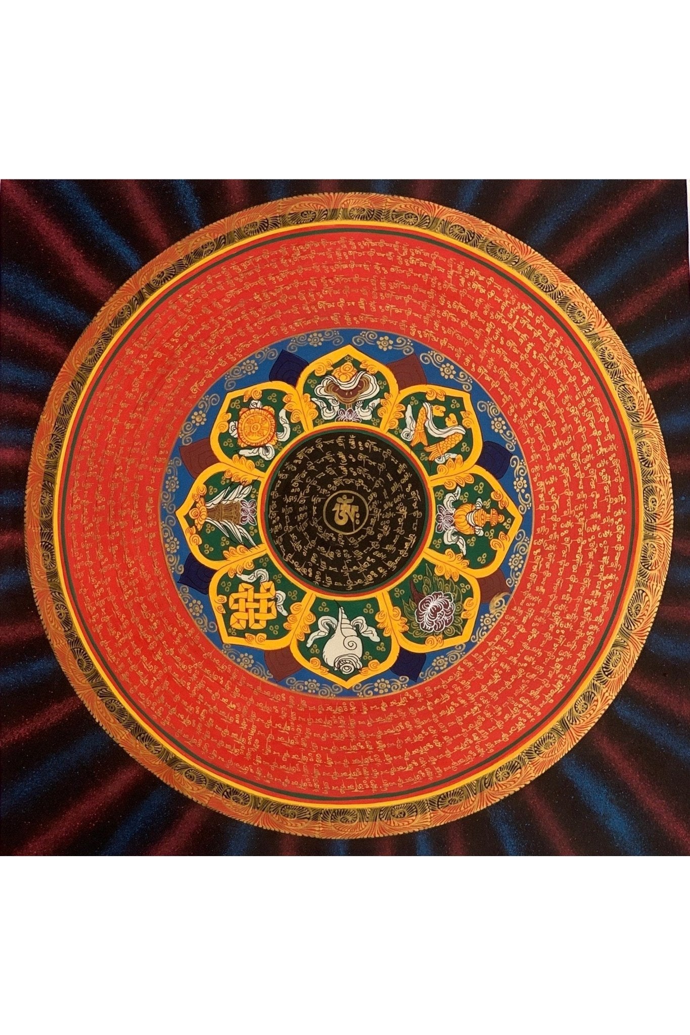 Rainbow Mantra Mandala Wheel of Life Tibetan Thangka Painting Original Hand - Painted Meditation Art/Wall Hanging - Tibetan Thangka Art