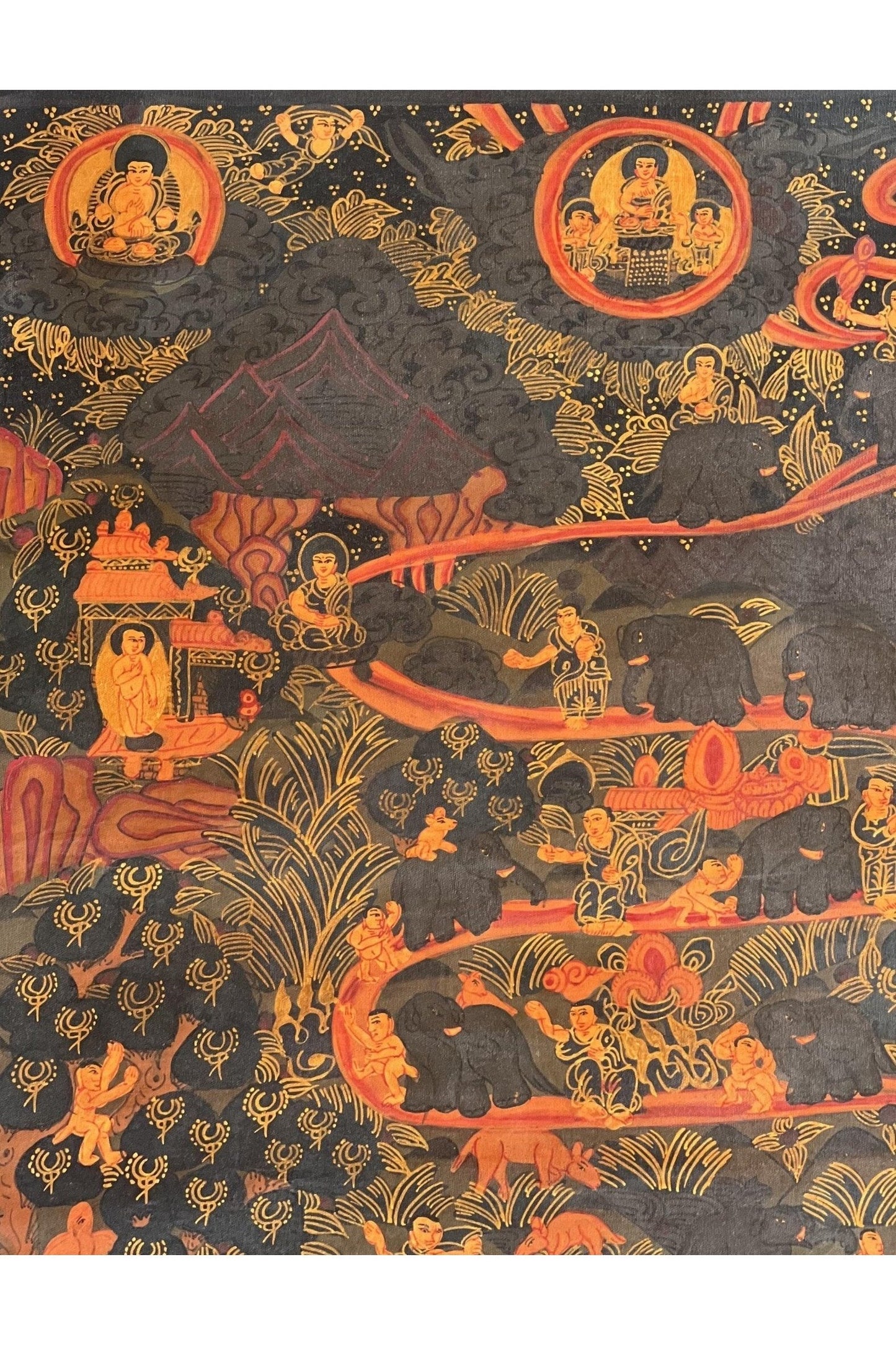 Samatha Meditation/ Elephant Path/ Way to Heaven Oil Varnished Tibetan Thangka / Original Hand Painting/ Meditation Art/ Wall Hanging - Tibetan Thangka Art