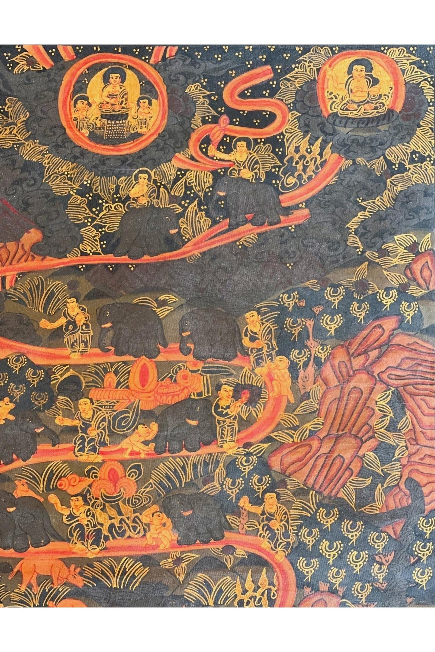 Samatha Meditation/ Elephant Path/ Way to Heaven Oil Varnished Tibetan Thangka / Original Hand Painting/ Meditation Art/ Wall Hanging - Tibetan Thangka Art