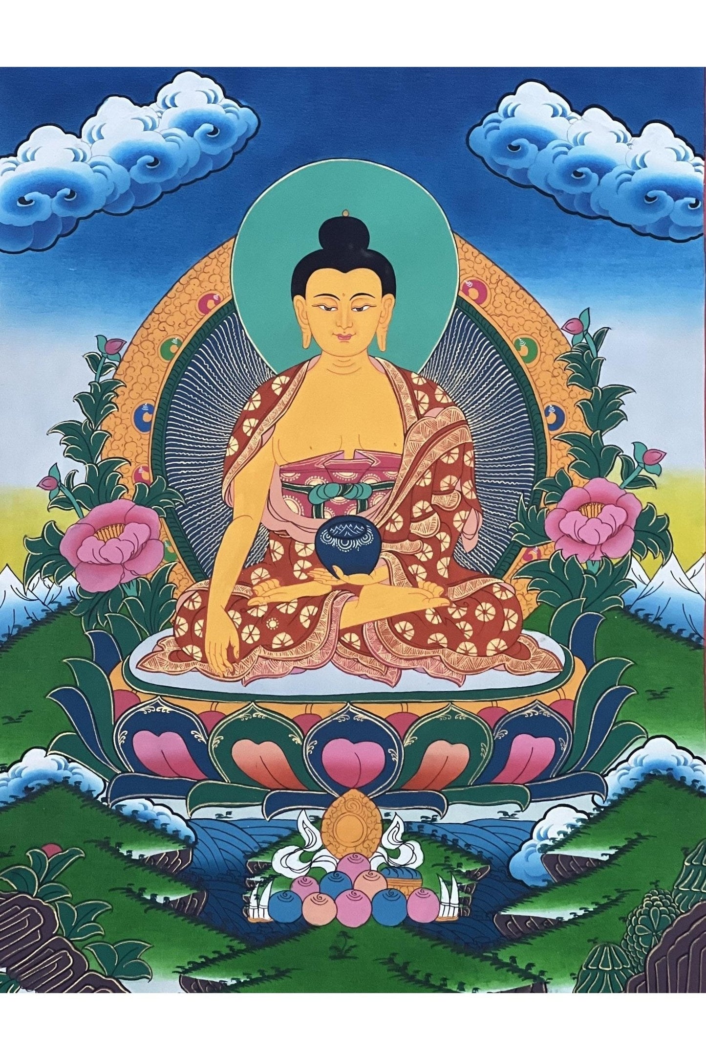 Shakyamuni Buddha/ Siddhartha Gautama Large Masterpiece Hand - painted Tibetan Thangka Painting Original Art on Cotton Canvas - Tibetan Thangka Art