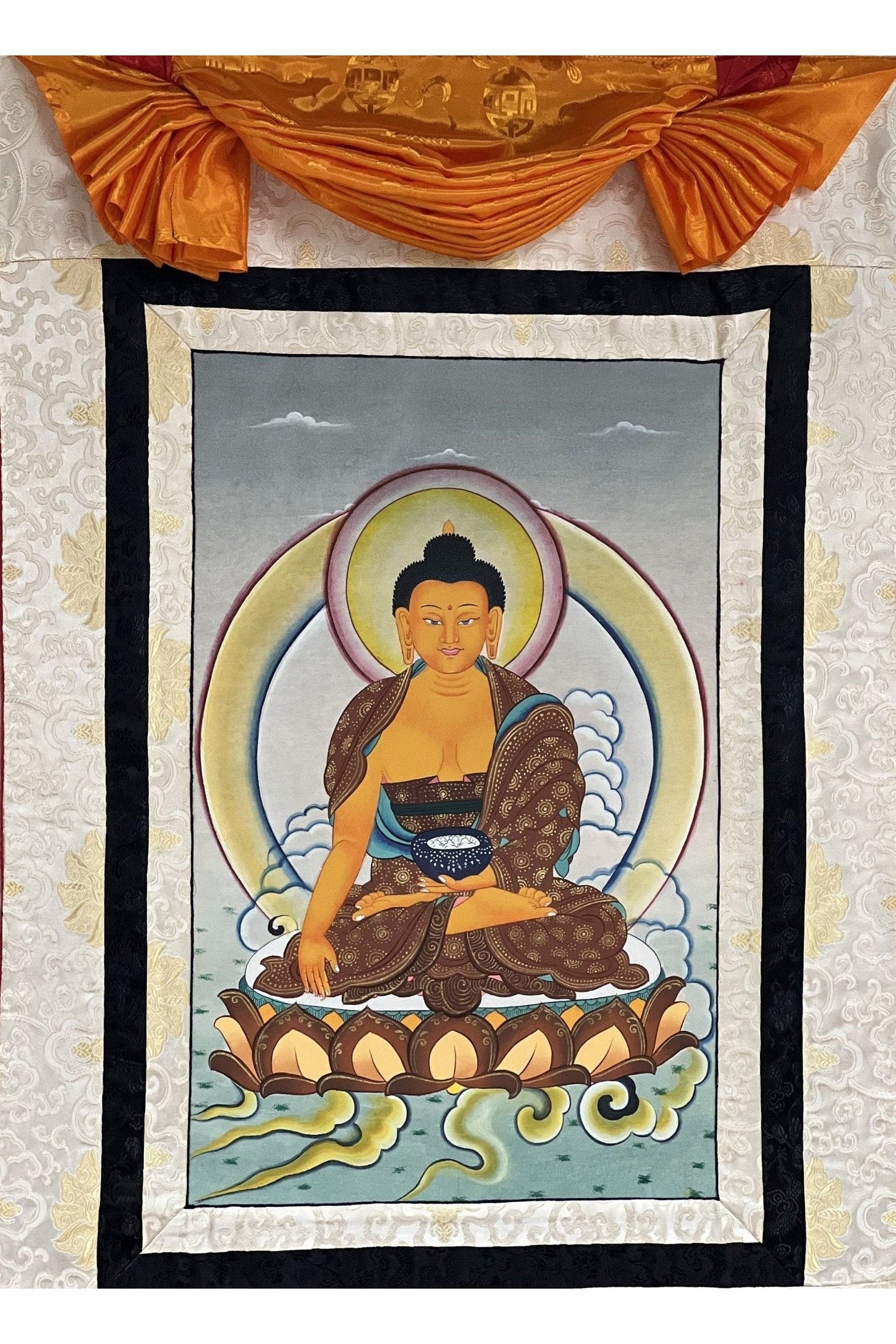 Shakyamuni Buddha Siddhartha Gautama Master Quality Tibetan Thangka Painting Original Hand - painted Buddhist Art with Silk Brocade - Tibetan Thangka Art