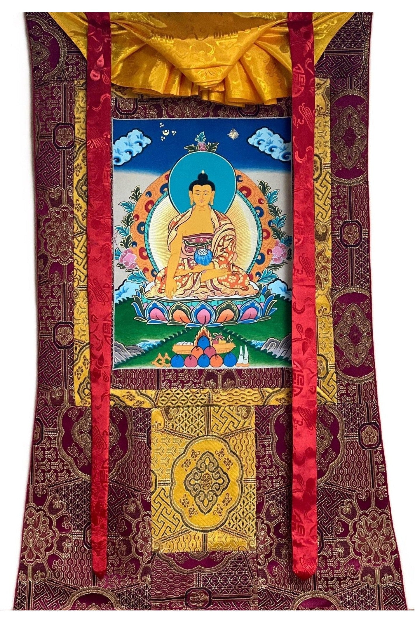 Shakyamuni/ Siddhartha Gautama Buddha Tibetan Thangka Painting Original Hand Painting Meditation Art with High - Quality Silk Frame - Tibetan Thangka Art