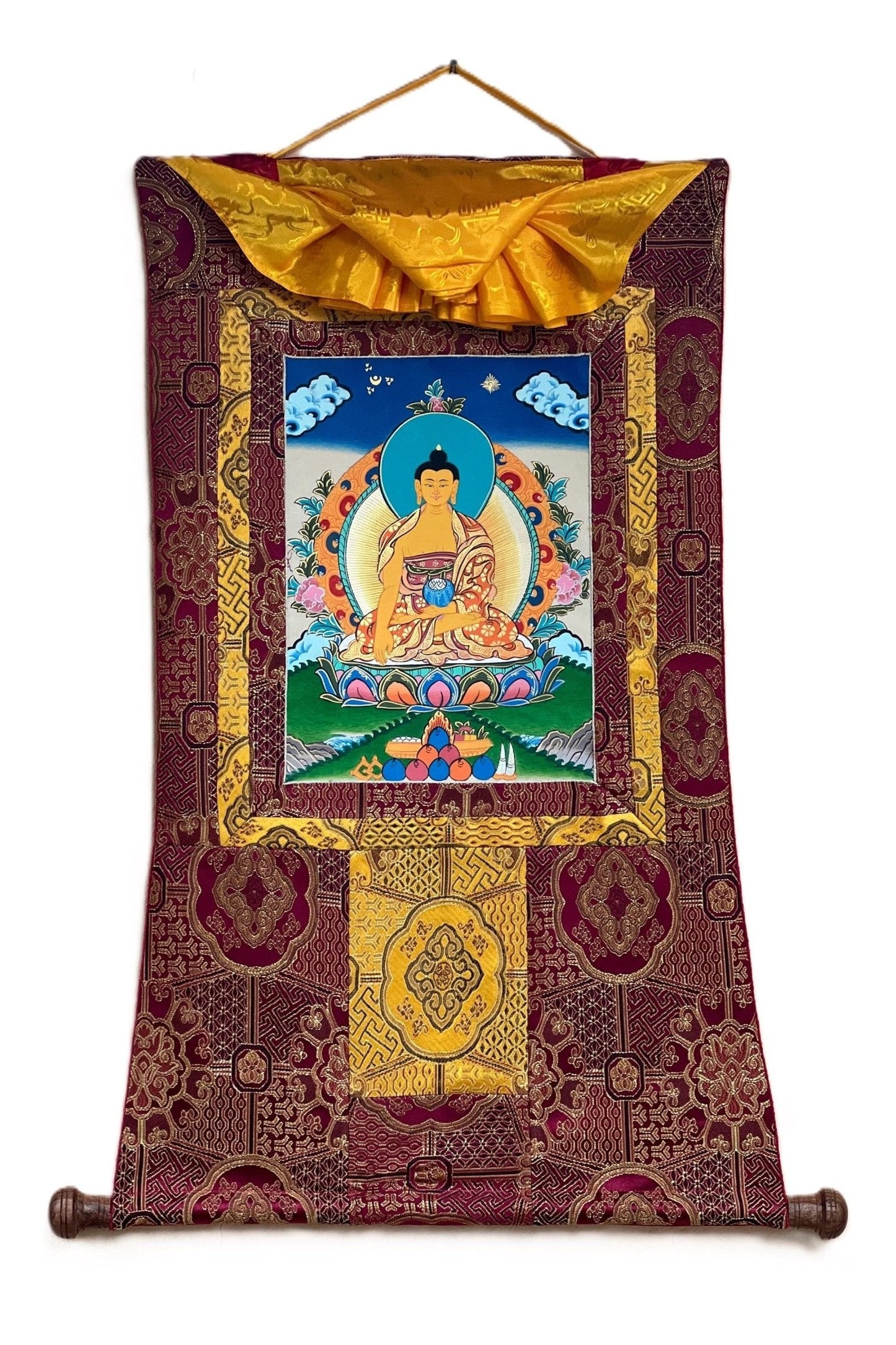 Shakyamuni/ Siddhartha Gautama Buddha Tibetan Thangka Painting Original Hand Painting Meditation Art with High - Quality Silk Frame - Tibetan Thangka Art