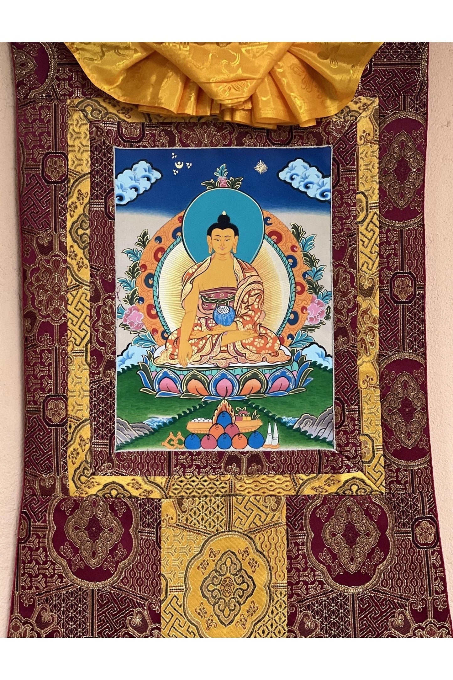 Shakyamuni/ Siddhartha Gautama Buddha Tibetan Thangka Painting Original Hand Painting Meditation Art with High - Quality Silk Frame - Tibetan Thangka Art