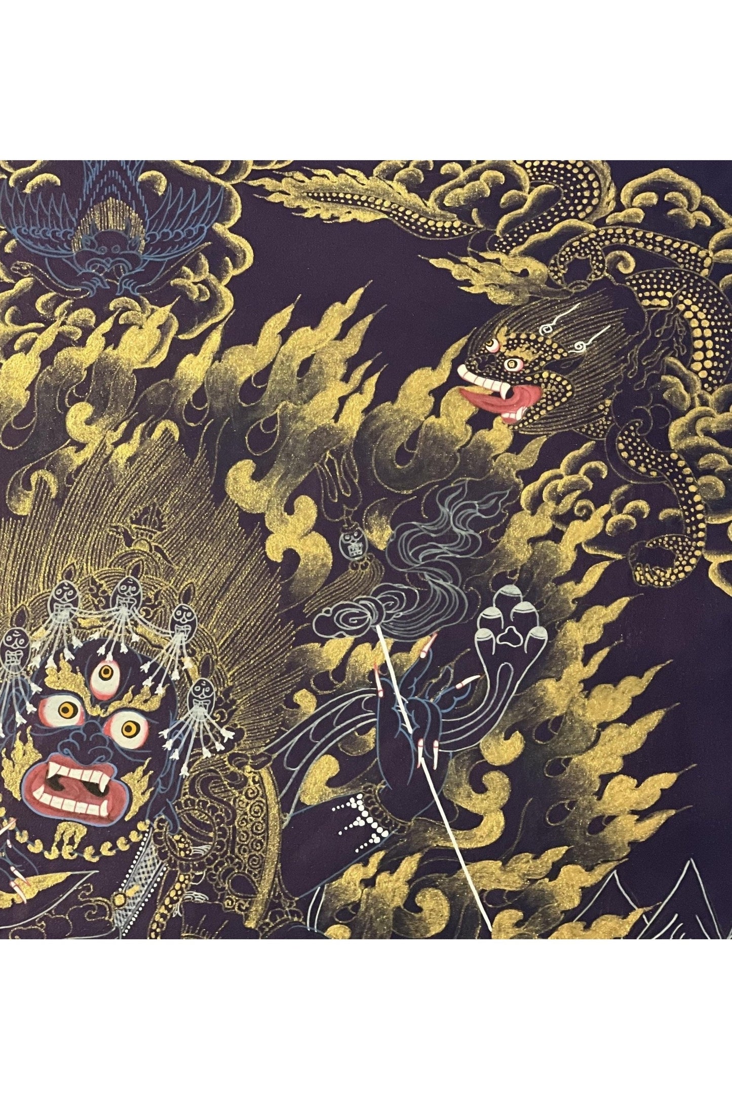 Six - Armed Mahakala/ Mahankala Thangka | Master Quality Tibetan Painting | Black and Gold Original Hand - Painted Buddhist Art - Tibetan Thangka Art