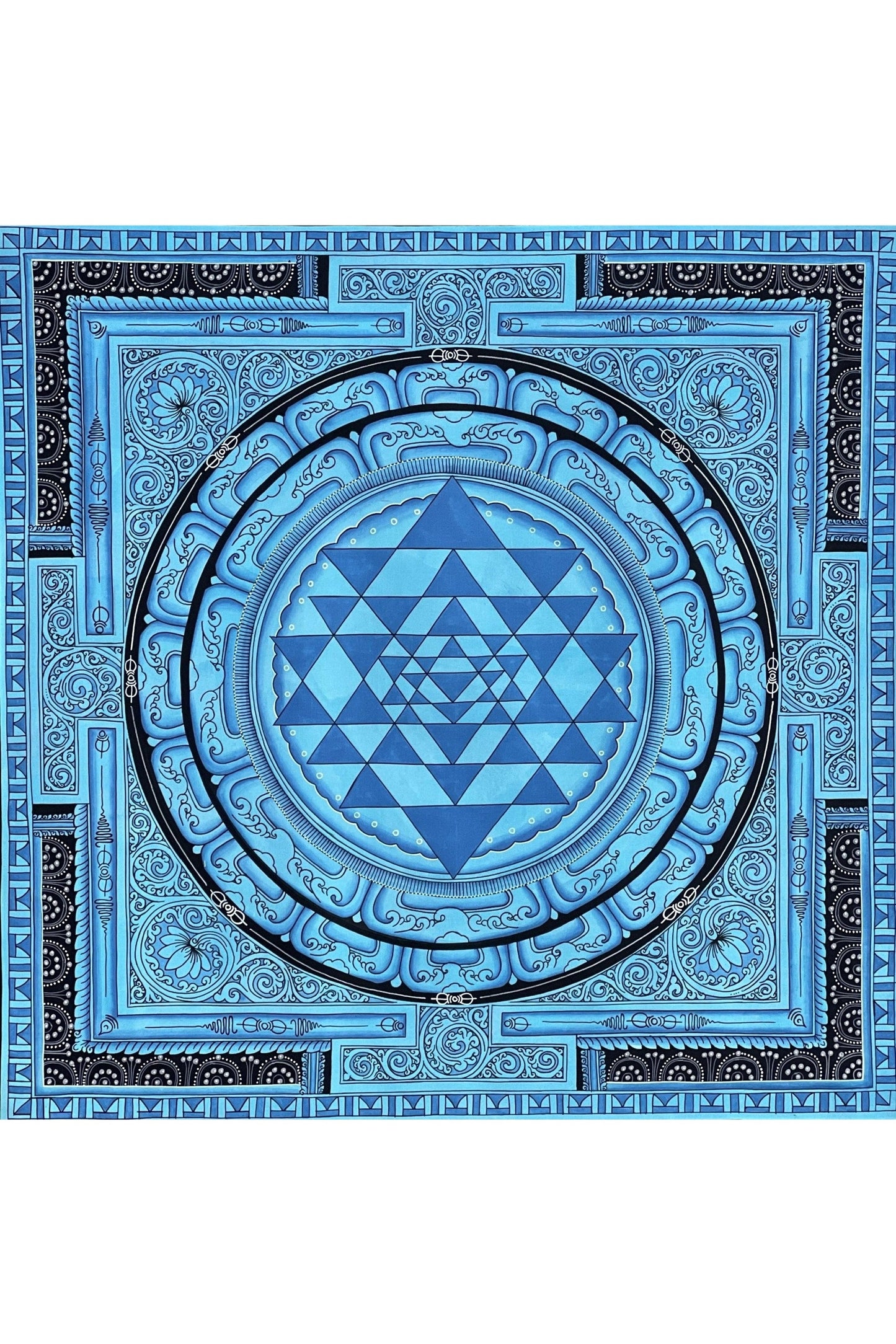 Sriyantra/ Sri Yantra/ Shri Yantra Mandala Original Masterpiece Newari Paubha/Pauva Thangka Painting for Energy Positivity and Prosperity - Tibetan Thangka Art