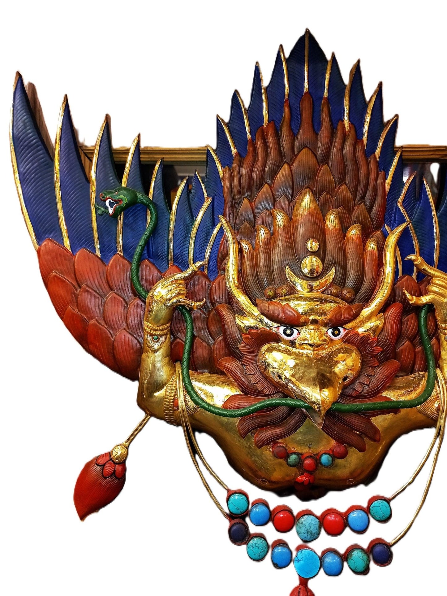 Tibetan Style Garuda/ Celestial Deva With Wings/ LARGE Handmade Copper Wall Hanging 24 K Gold Plated and Hand - Painted Tibetan - Tibetan Thangka Art