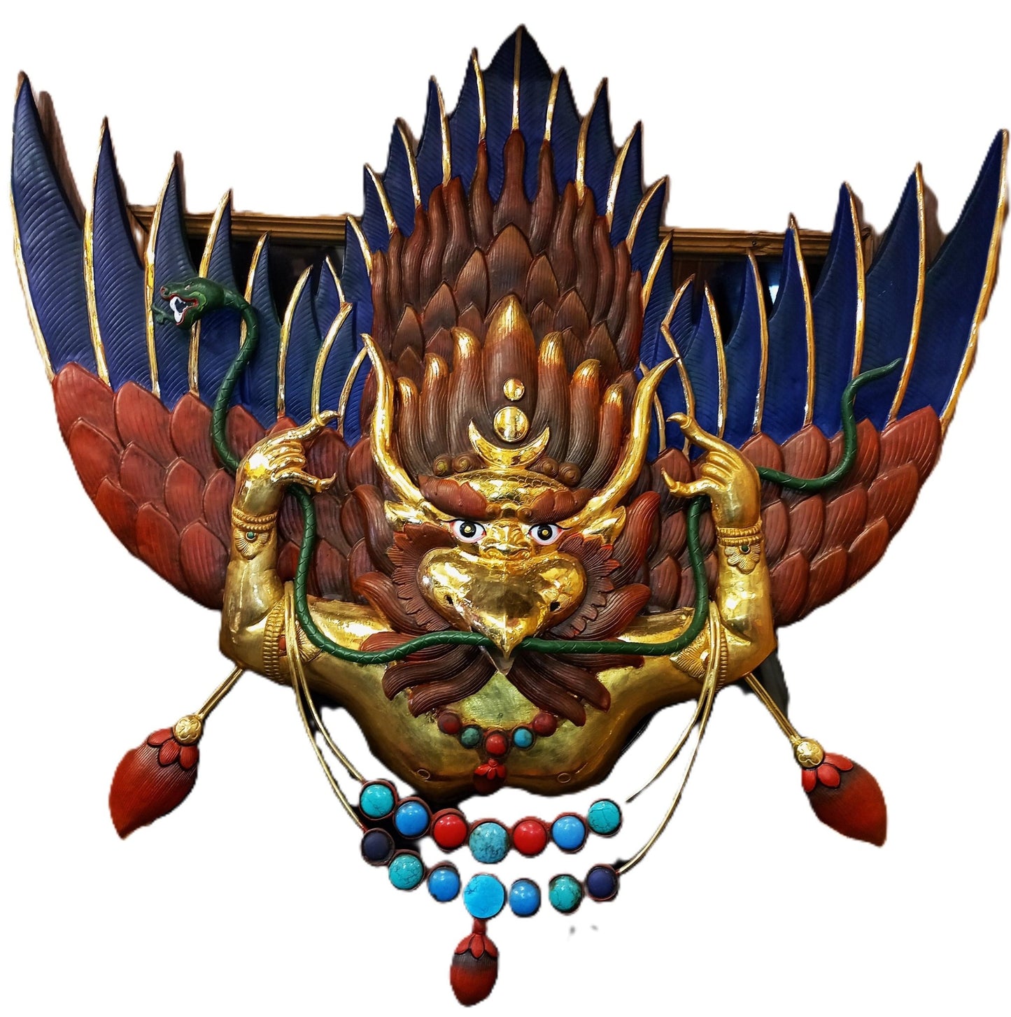 Tibetan Style Garuda/ Celestial Deva With Wings/ LARGE Handmade Copper Wall Hanging 24 K Gold Plated and Hand - Painted Tibetan - Tibetan Thangka Art