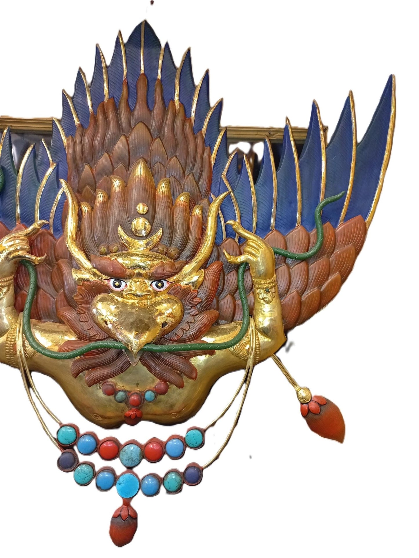 Tibetan Style Garuda/ Celestial Deva With Wings/ LARGE Handmade Copper Wall Hanging 24 K Gold Plated and Hand - Painted Tibetan - Tibetan Thangka Art