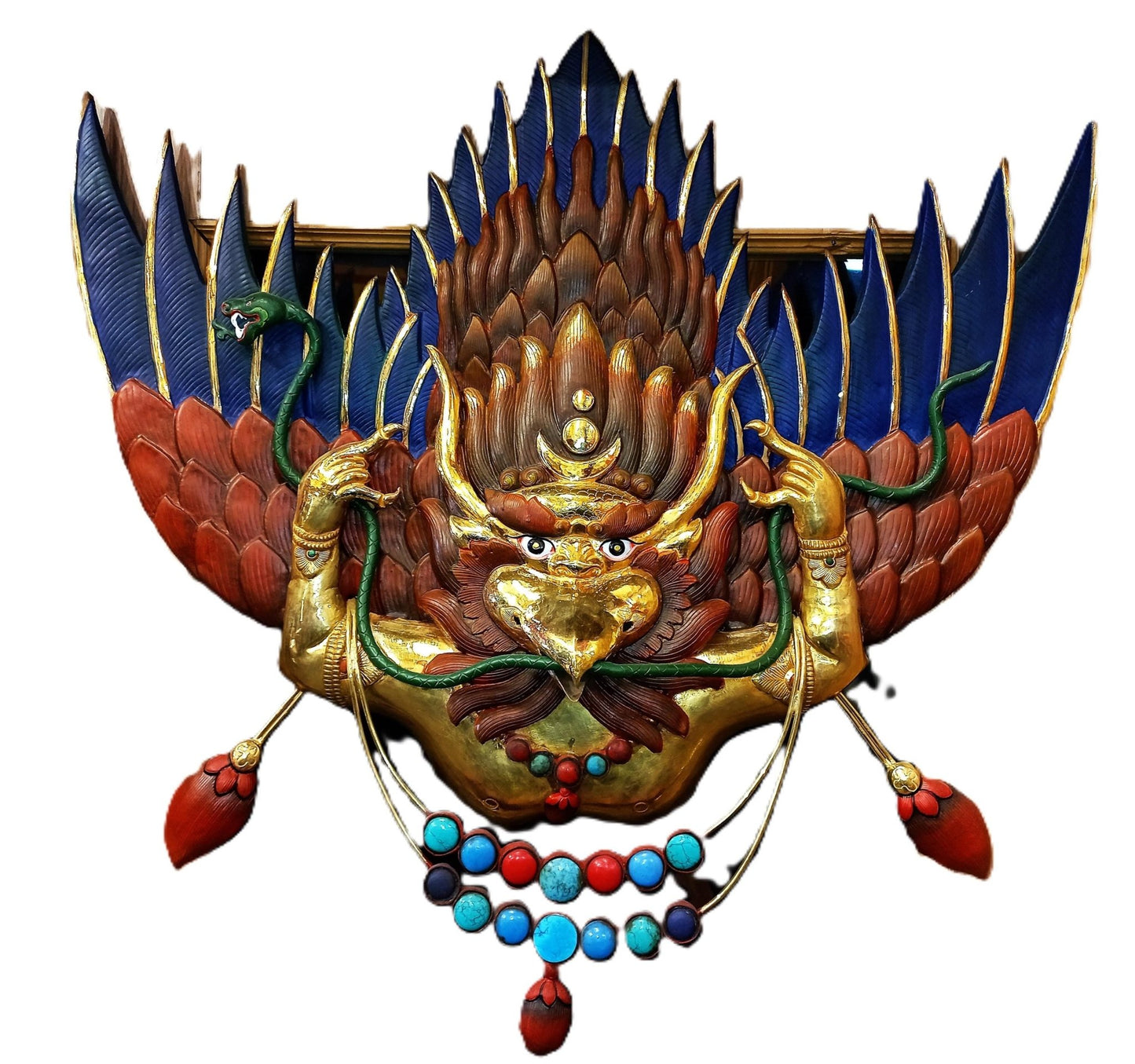 Tibetan Style Garuda/ Celestial Deva With Wings/ LARGE Handmade Copper Wall Hanging 24 K Gold Plated and Hand - Painted Tibetan - Tibetan Thangka Art