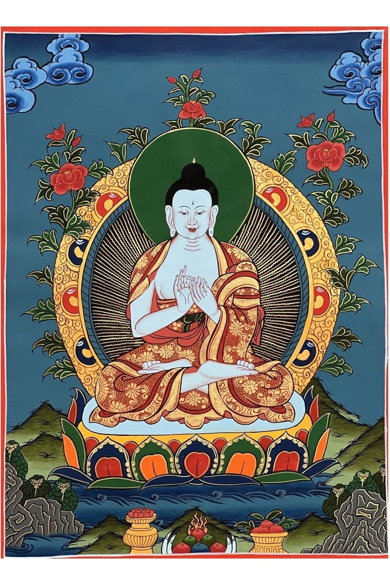 Vairocana Buddha/ Dhyani ( Meditating) Buddha Original Masterpiece Tibetan Thangka Painting/ Meditation Art - Tibetan Thangka Art