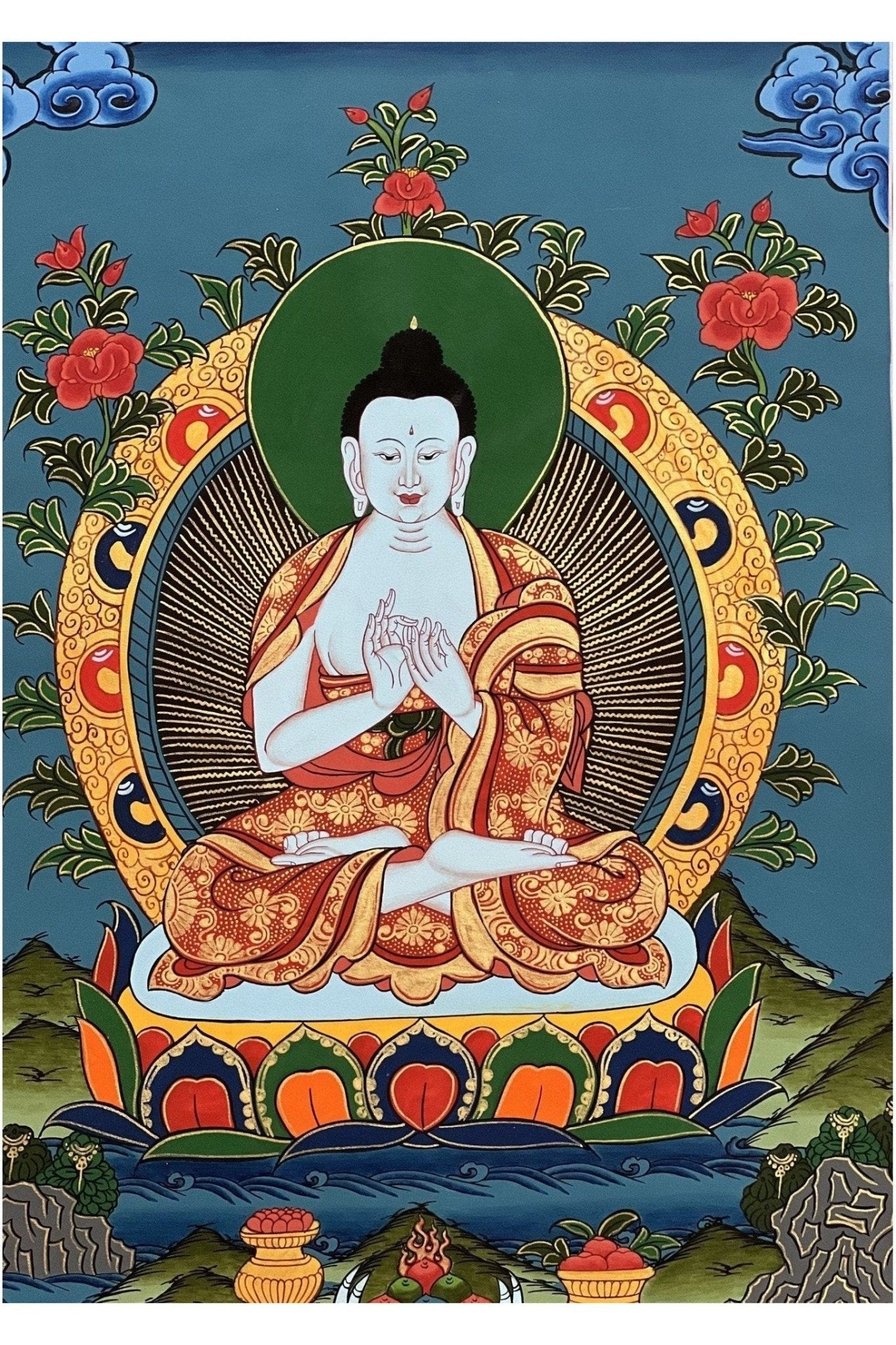 Vairocana Buddha/ Dhyani ( Meditating) Buddha Original Masterpiece Tibetan Thangka Painting/ Meditation Art - Tibetan Thangka Art