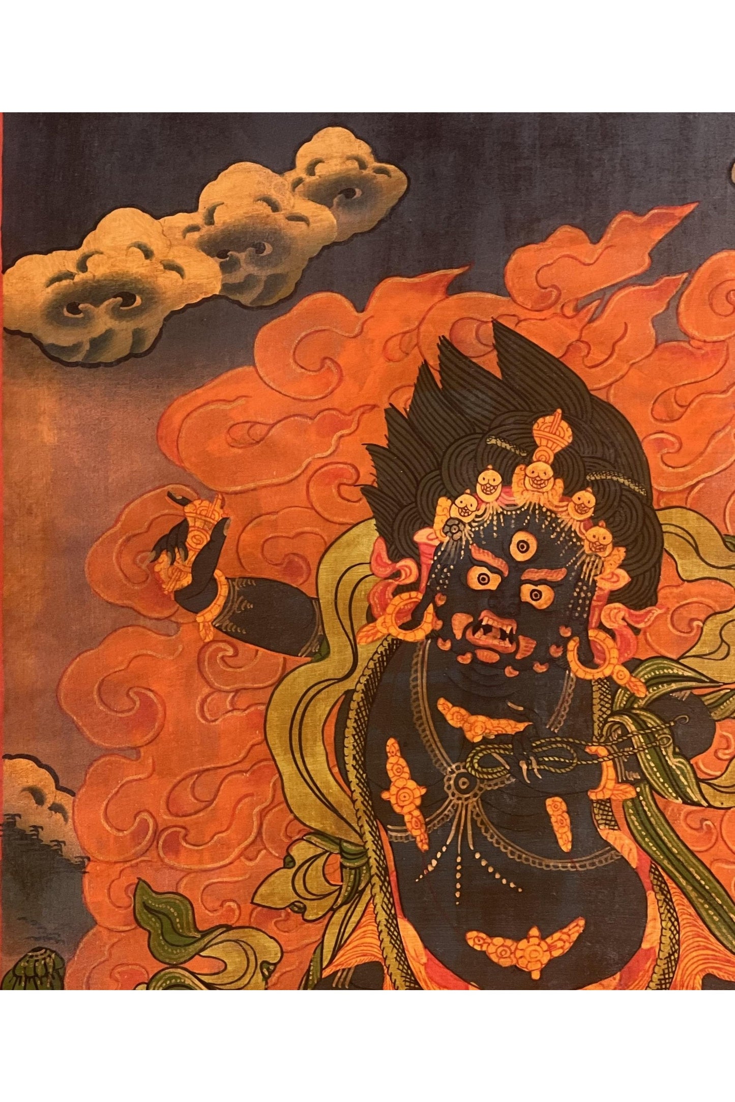 Vajrapani/ Dharmapala Protector Old Oil Varnished Tibetan Thangka Painting Original Hand - Painted Buddhist Art - Tibetan Thangka Art