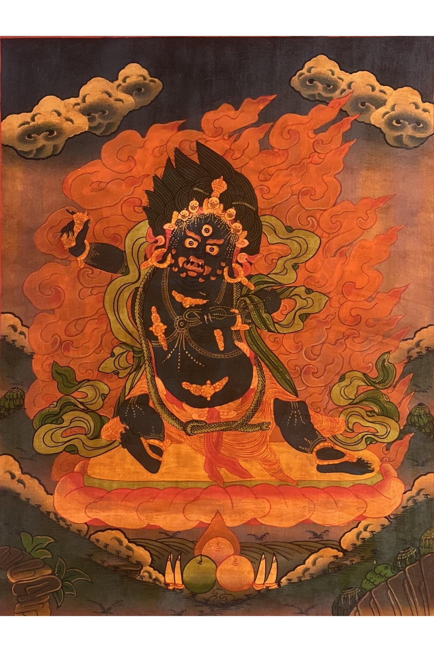Vajrapani/ Dharmapala Protector Old Oil Varnished Tibetan Thangka Painting Original Hand - Painted Buddhist Art - Tibetan Thangka Art