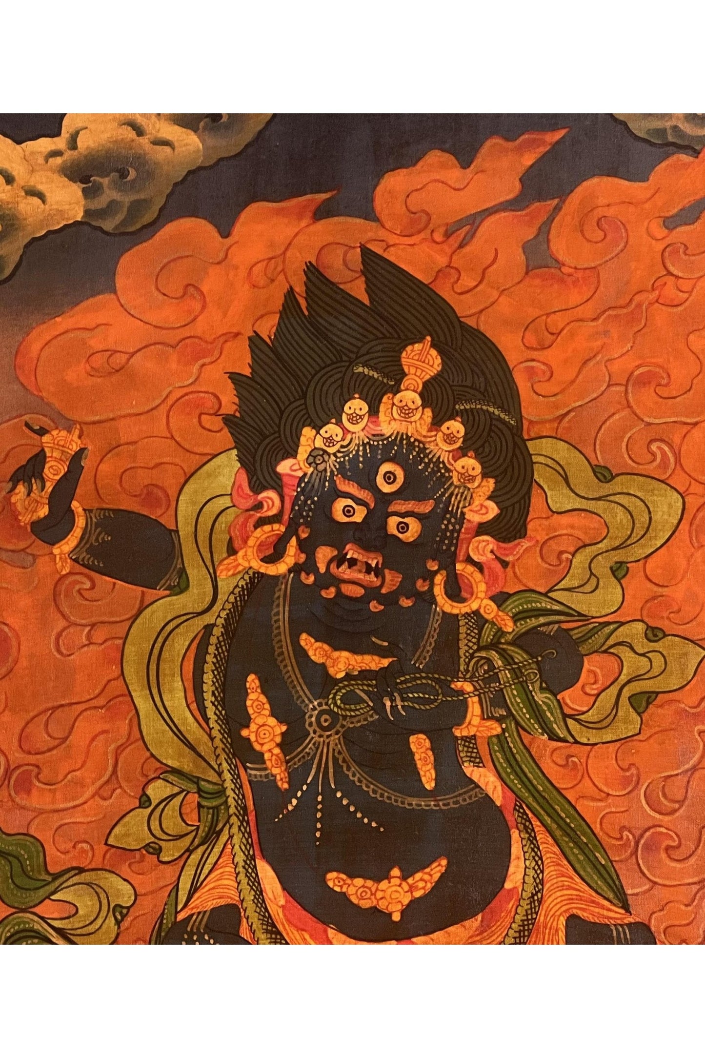 Vajrapani/ Dharmapala Protector Old Oil Varnished Tibetan Thangka Painting Original Hand - Painted Buddhist Art - Tibetan Thangka Art