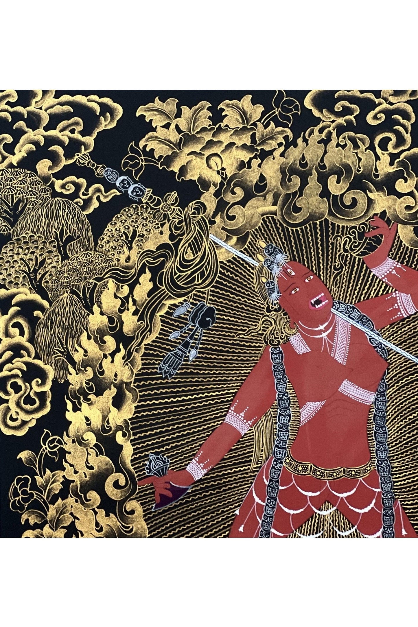 Vajrayoginī/ Yogini/ Jogini/ Dorje Neljorma Tantric Female Buddha Black and GoldTibetan Thangka Painting Original Healing Art - Tibetan Thangka Art
