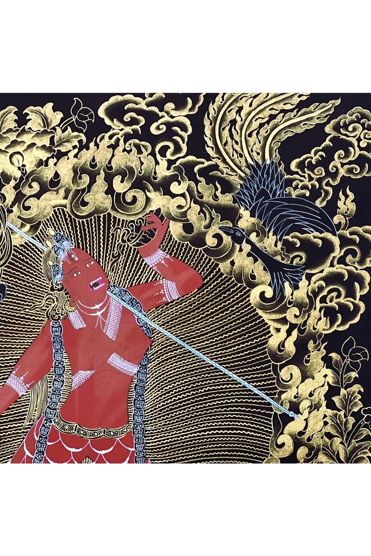 Vajrayoginī/ Yogini/ Jogini/ Dorje Neljorma Tantric Female Buddha Black and GoldTibetan Thangka Painting Original Healing Art - Tibetan Thangka Art