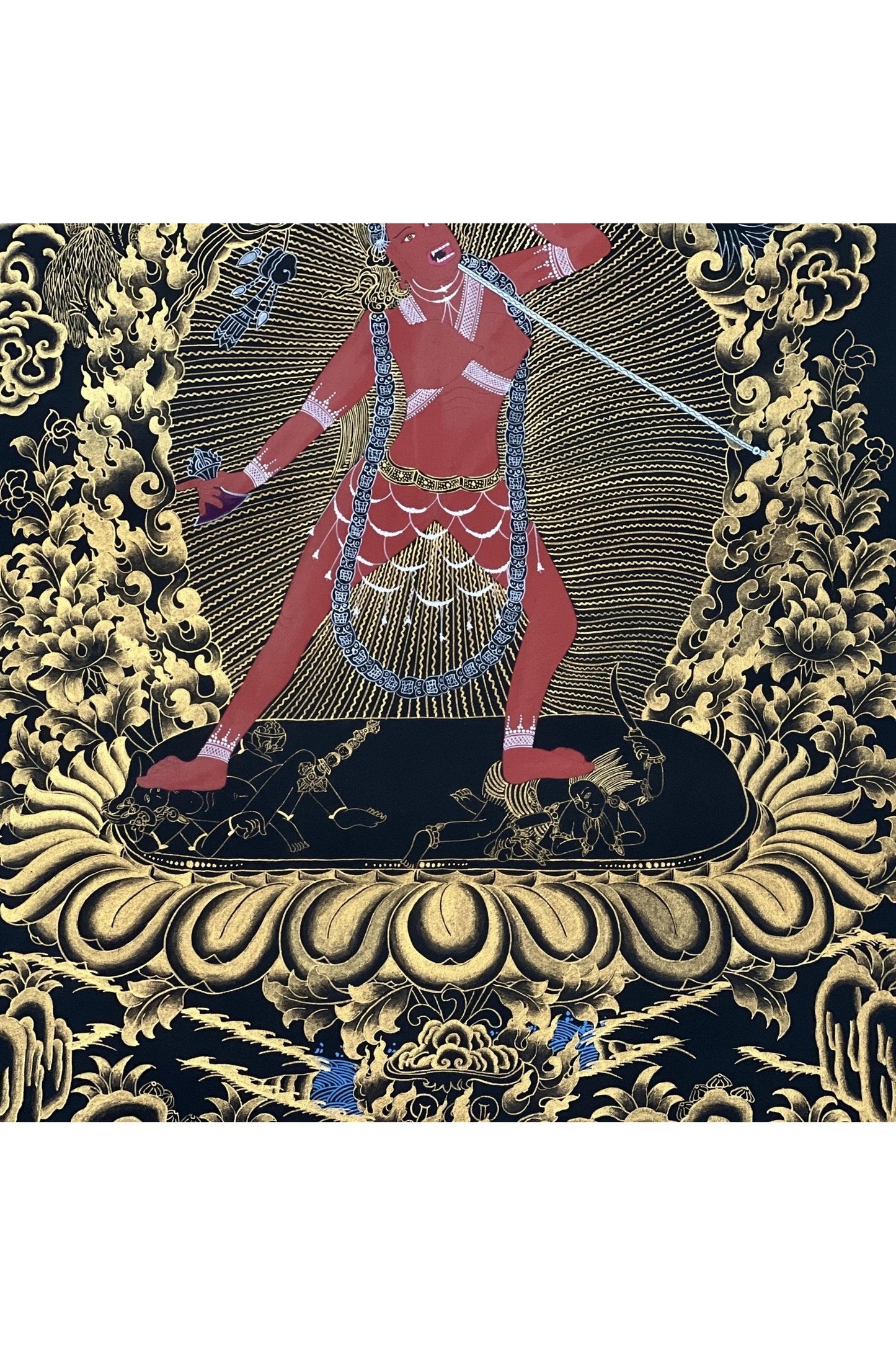 Vajrayoginī/ Yogini/ Jogini/ Dorje Neljorma Tantric Female Buddha Black and GoldTibetan Thangka Painting Original Healing Art - Tibetan Thangka Art