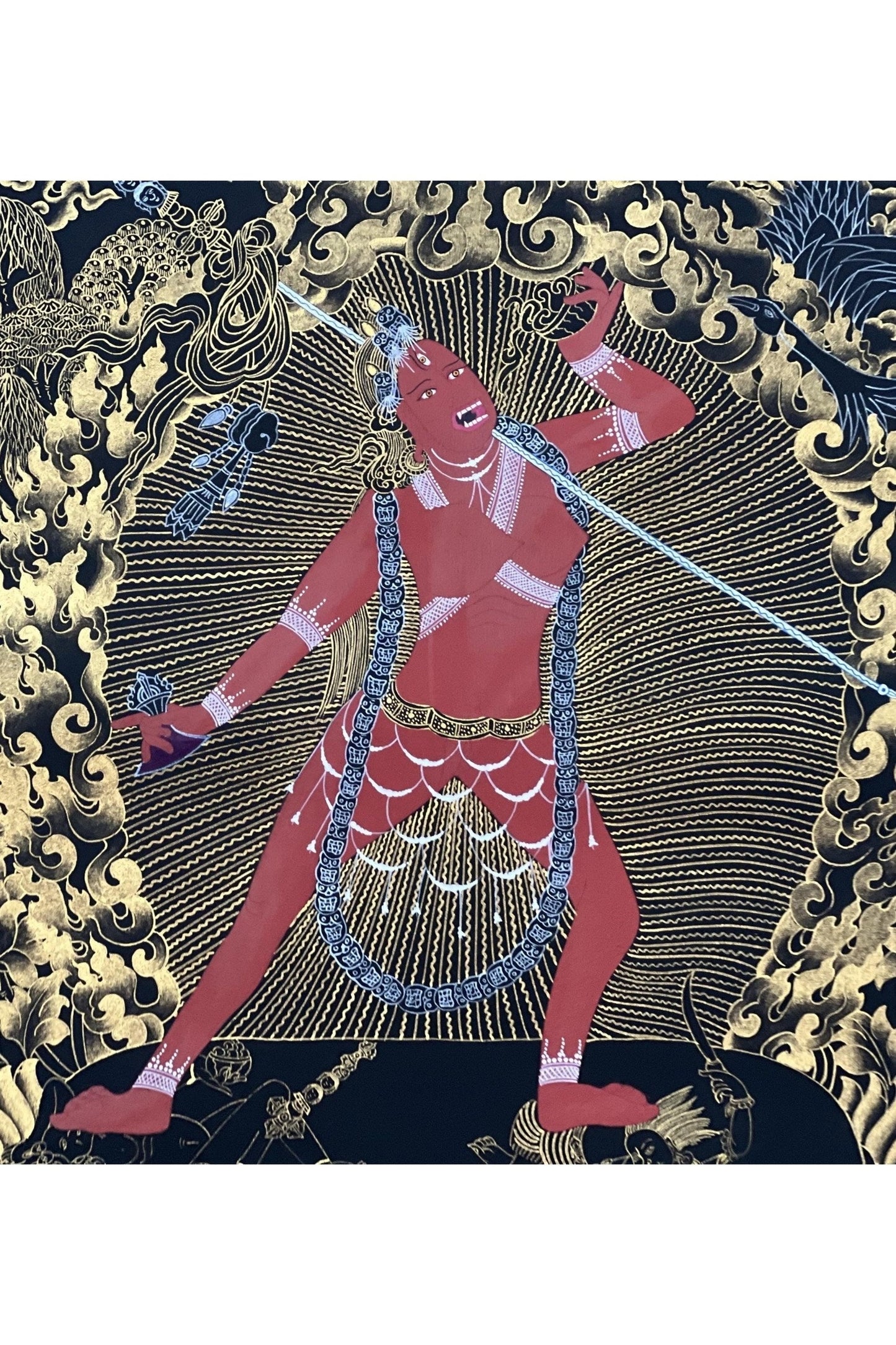 Vajrayoginī/ Yogini/ Jogini/ Dorje Neljorma Tantric Female Buddha Black and GoldTibetan Thangka Painting Original Healing Art - Tibetan Thangka Art
