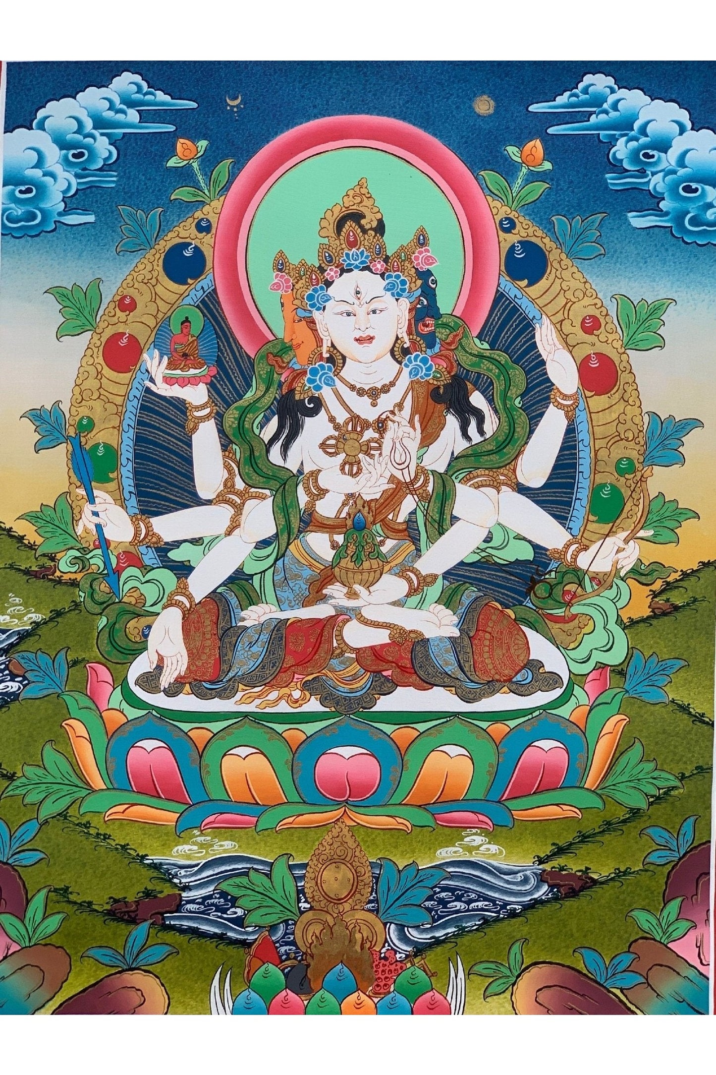 Vasudhara/ Vasundhara/ Basundhara/ Namgyalma/ Goddess of Abundance/ Masterpiece Blessed Tibetan Thangka Painting/ Original Hand - Painting - Tibetan Thangka Art