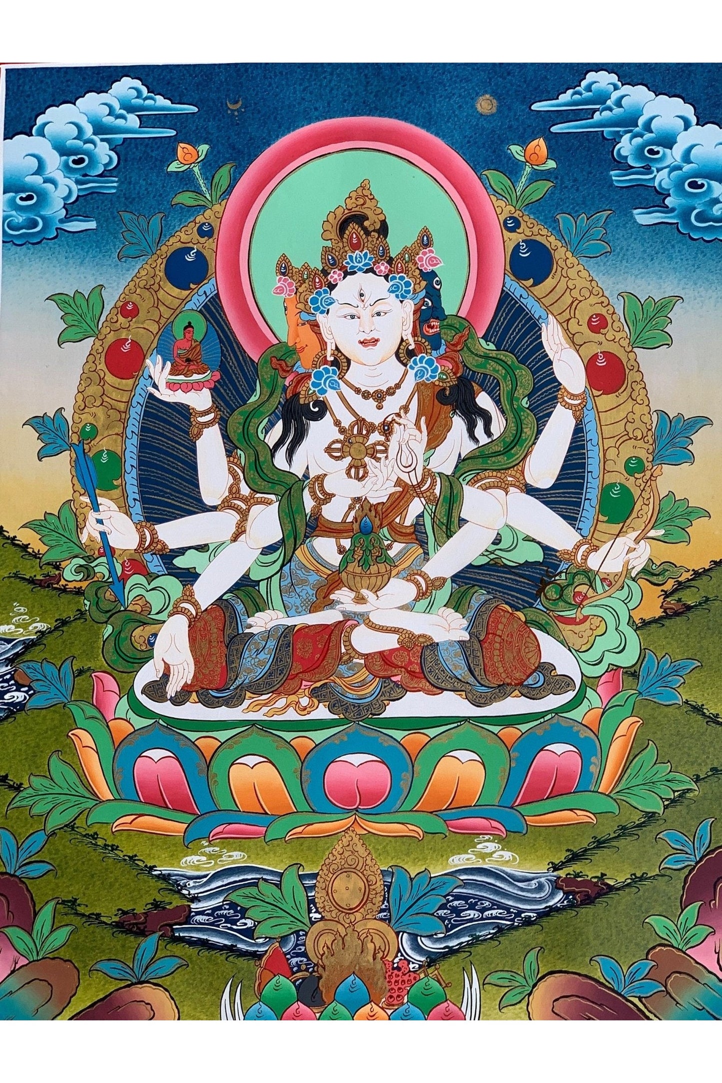 Vasudhara/ Vasundhara/ Basundhara/ Namgyalma/ Goddess of Abundance/ Masterpiece Blessed Tibetan Thangka Painting/ Original Hand - Painting - Tibetan Thangka Art