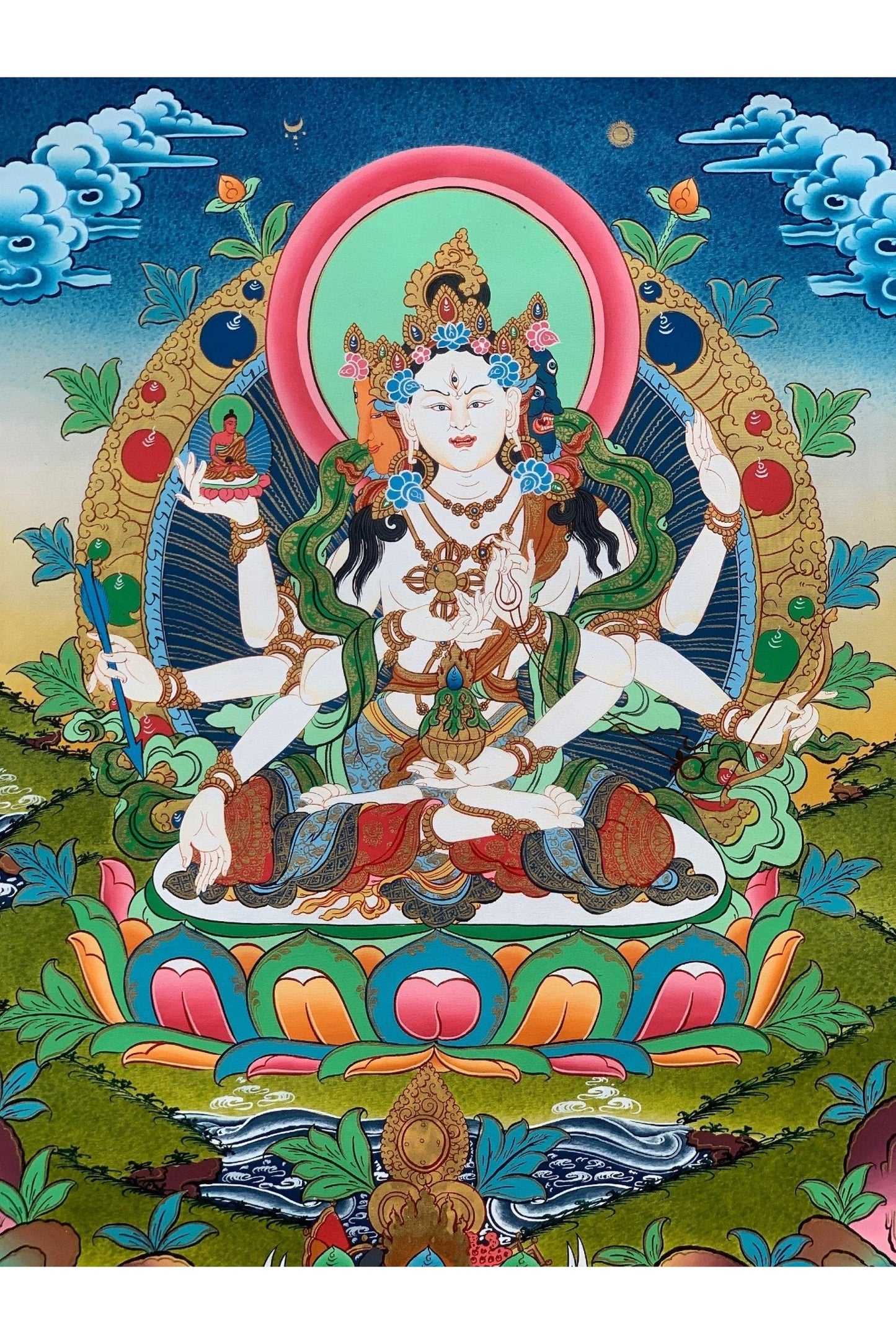 Vasudhara/ Vasundhara/ Basundhara/ Namgyalma/ Goddess of Abundance/ Masterpiece Blessed Tibetan Thangka Painting/ Original Hand - Painting - Tibetan Thangka Art