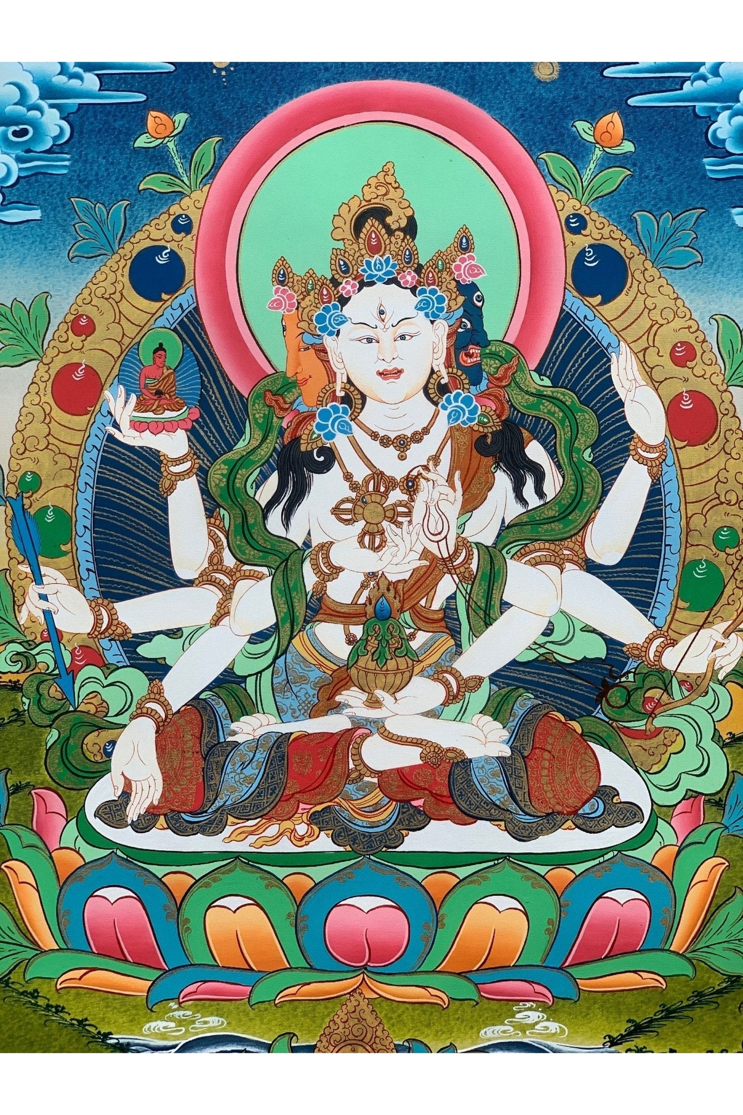 Vasudhara/ Vasundhara/ Basundhara/ Namgyalma/ Goddess of Abundance/ Masterpiece Blessed Tibetan Thangka Painting/ Original Hand - Painting - Tibetan Thangka Art