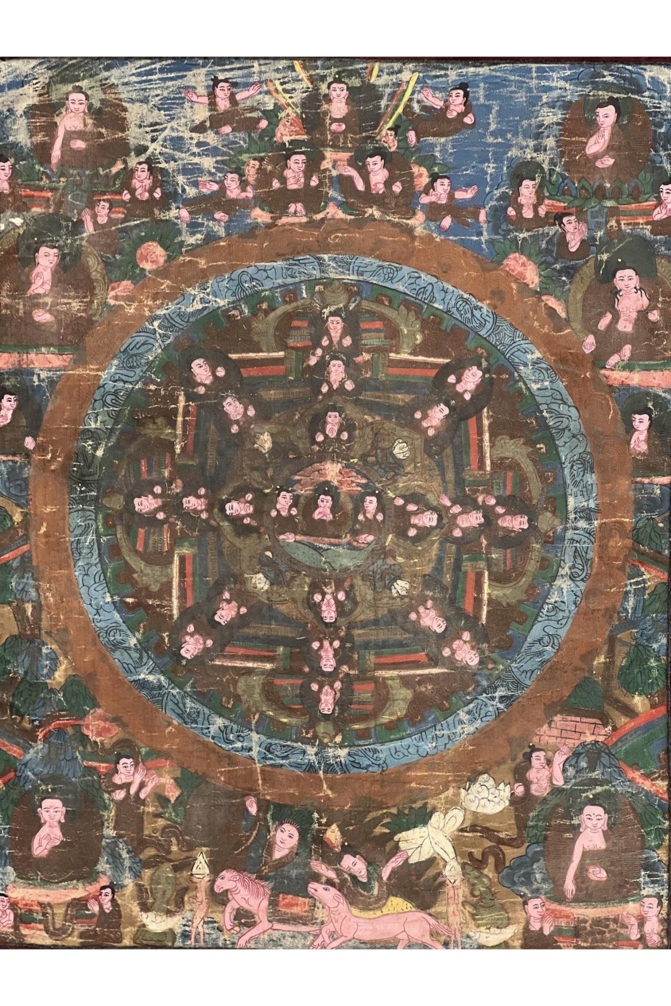 Vintage Buddha Life Story Tibetan Thangka Painting Original Art/ Hand - Painting with Half Cotton Brocade - Tibetan Thangka Art