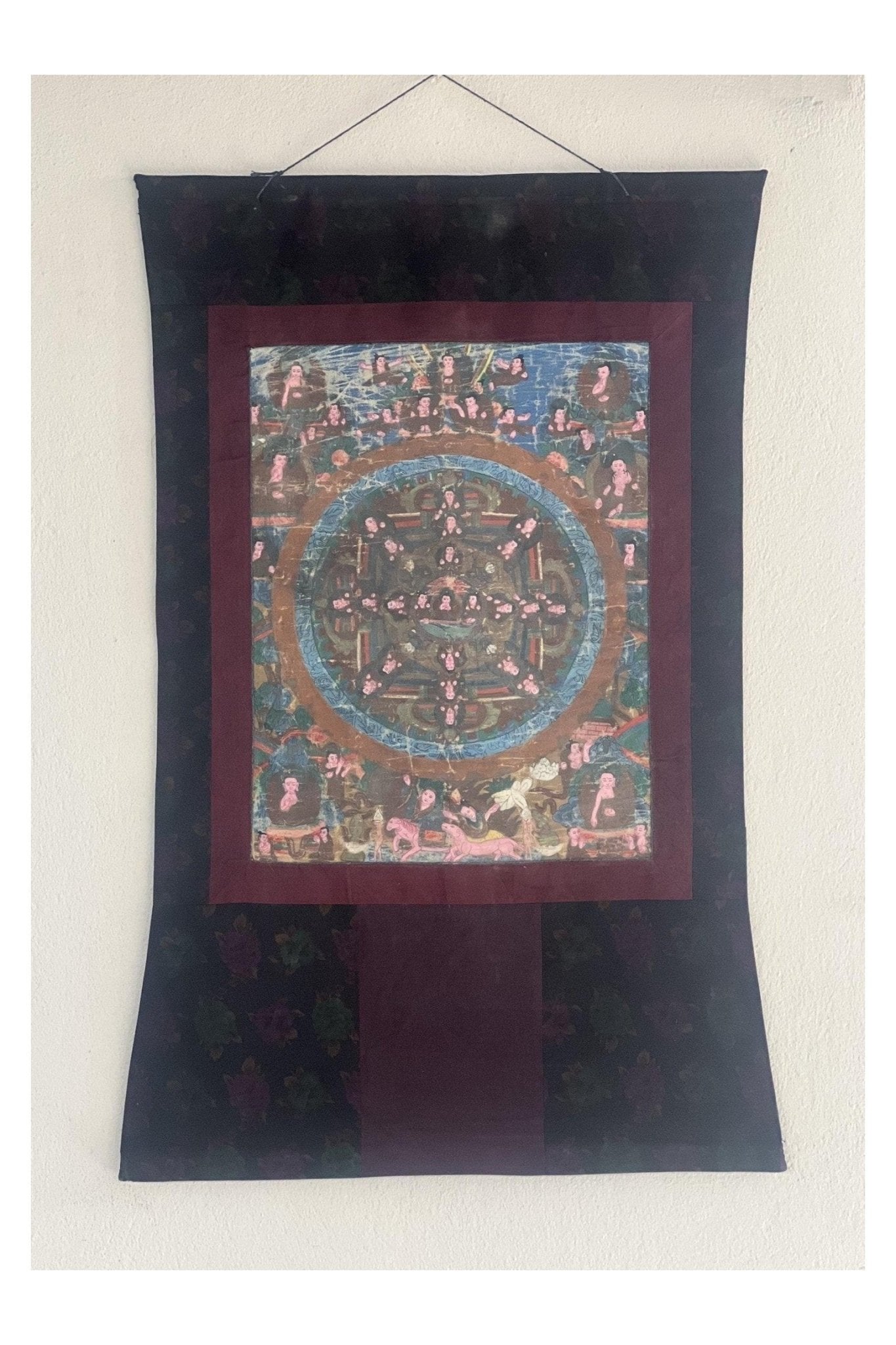 Vintage Buddha Life Story Tibetan Thangka Painting Original Art/ Hand - Painting with Half Cotton Brocade - Tibetan Thangka Art