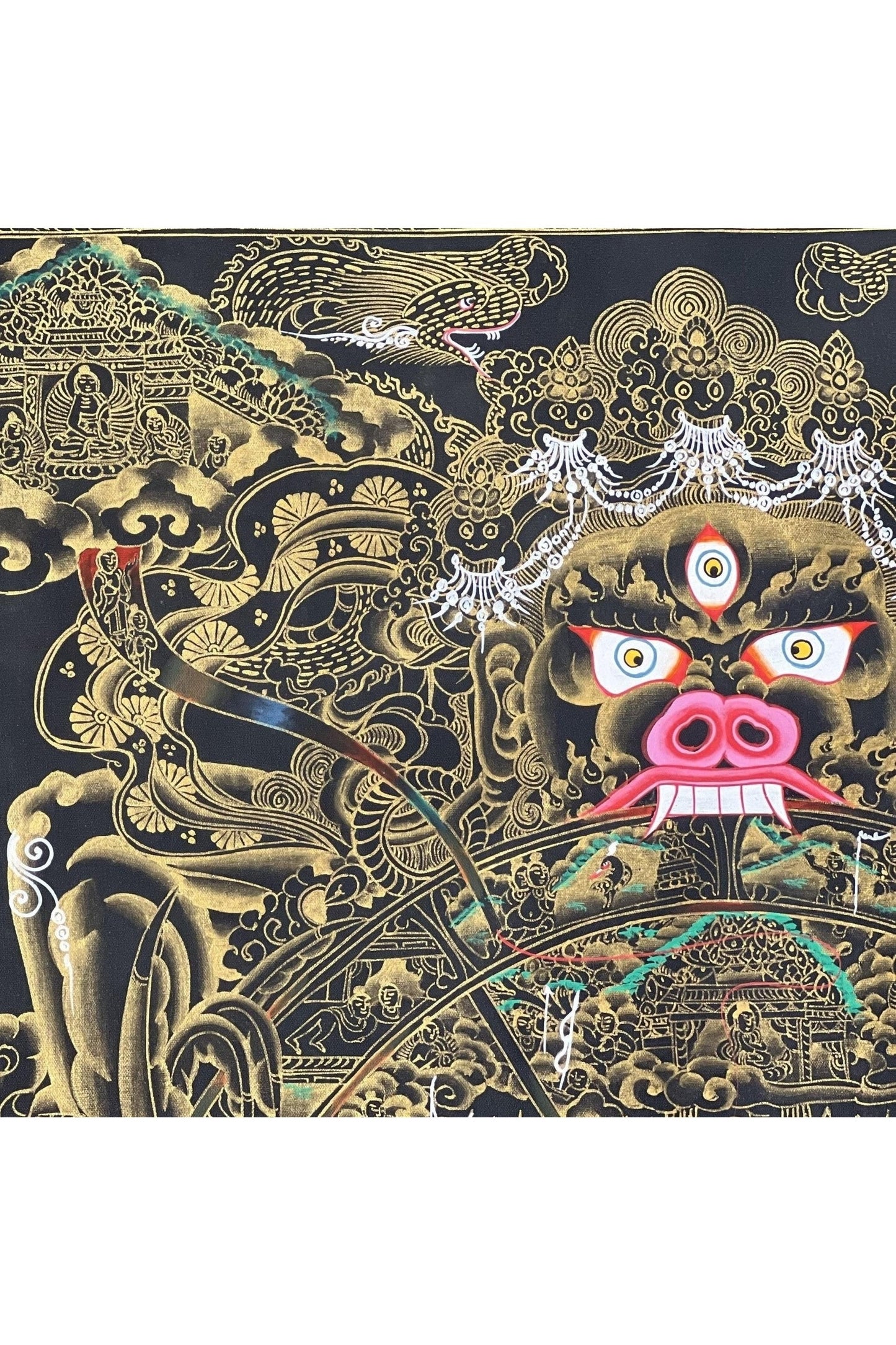 Wheel of Life/ Bhavacakra / Samsara Chakra/ Riduk Mandala Masterpiece Black and Gold Original Tibetan Thangka Painting / Wall Hanging - Tibetan Thangka Art